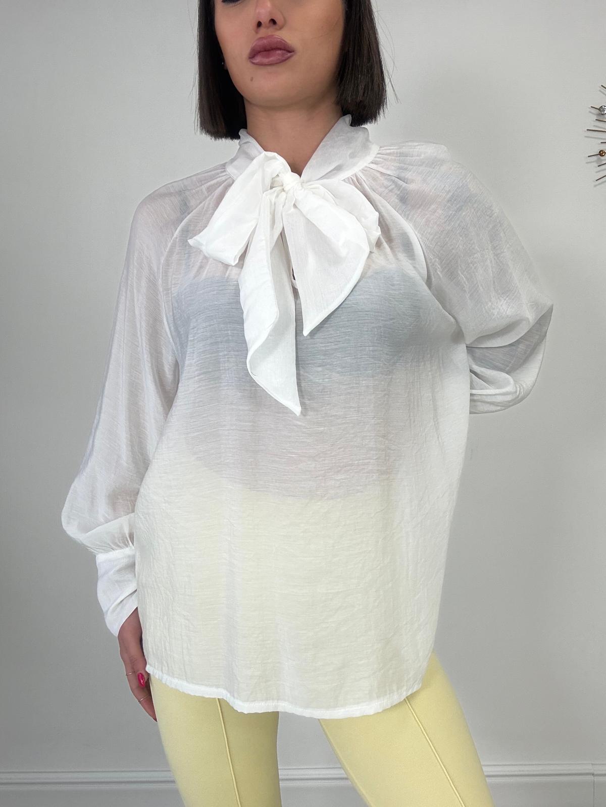 Blusenshirt mit Schleife - Weiß