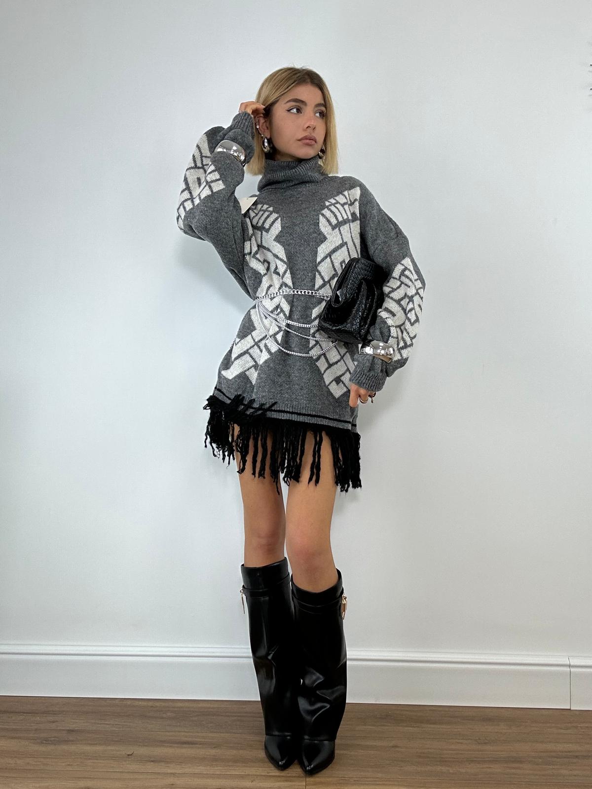 Abito con frange 25870 - Grigio