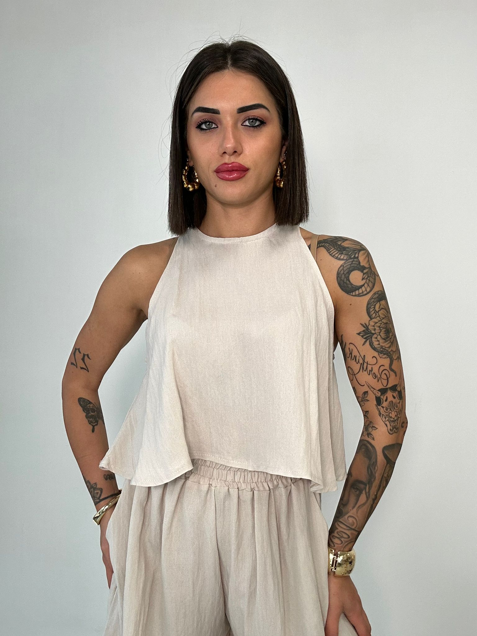 Coordinato Ludovica (Top + Pantaloncino) Beige
