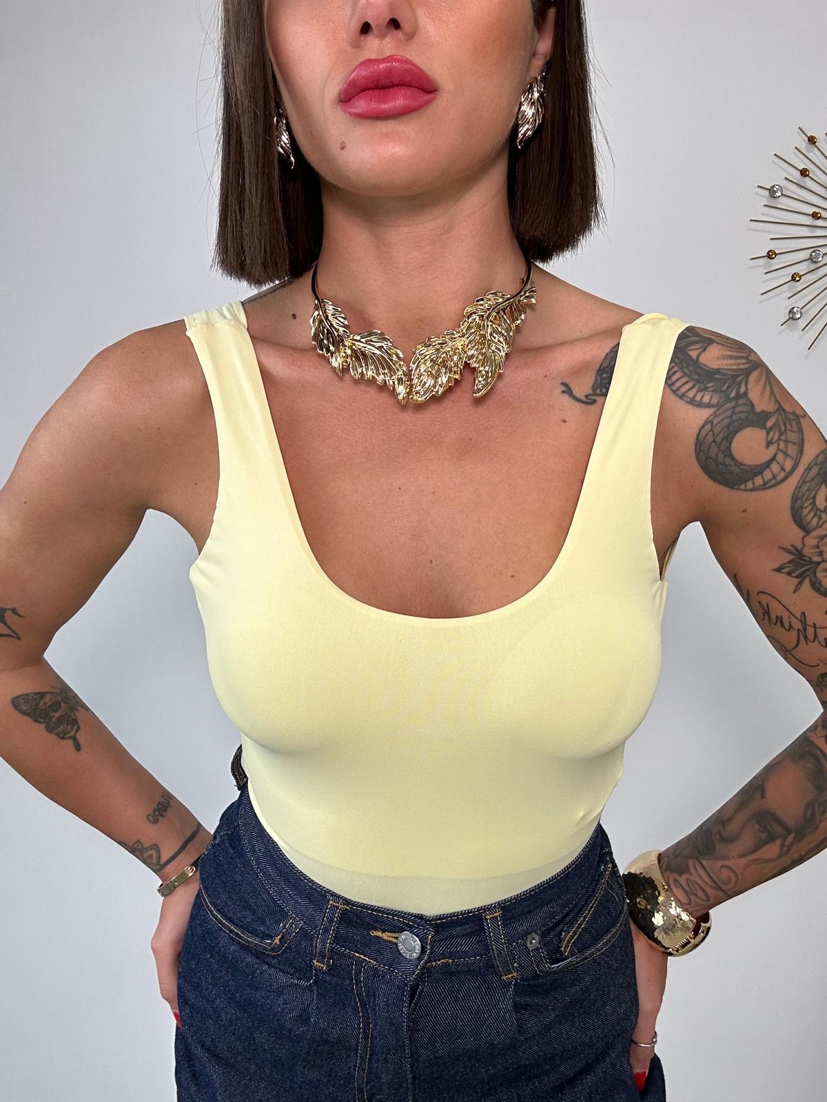 Body con coppe scollo rotondo - Giallo Pastello