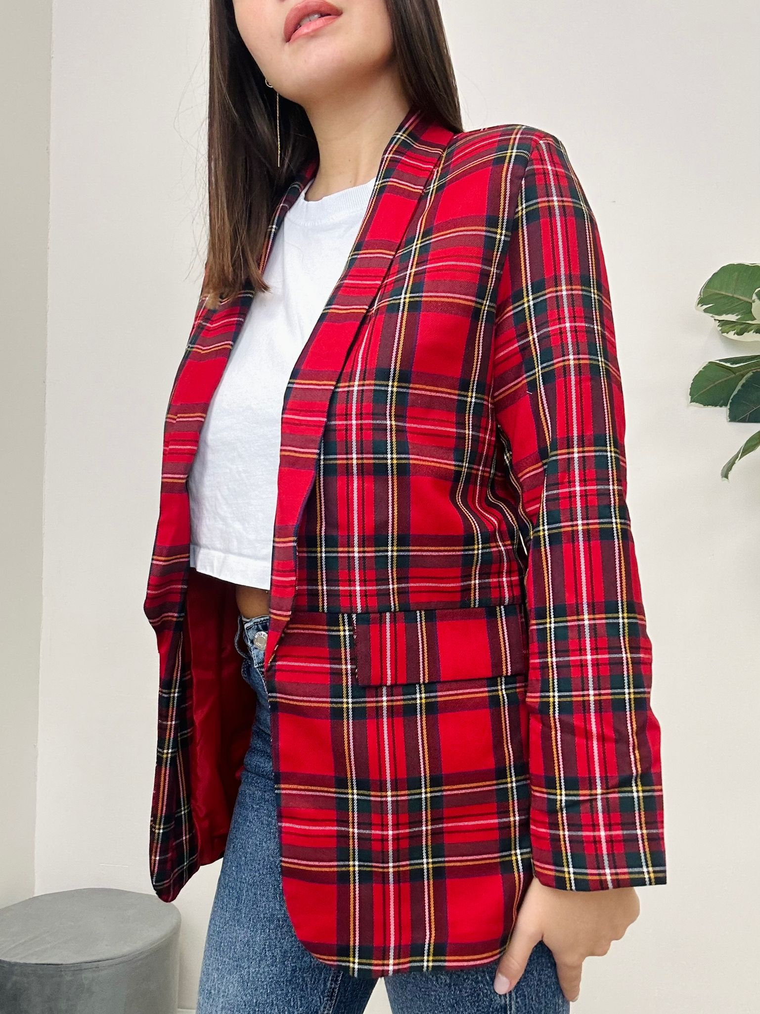 Blazer Tartan aperta - Rosso