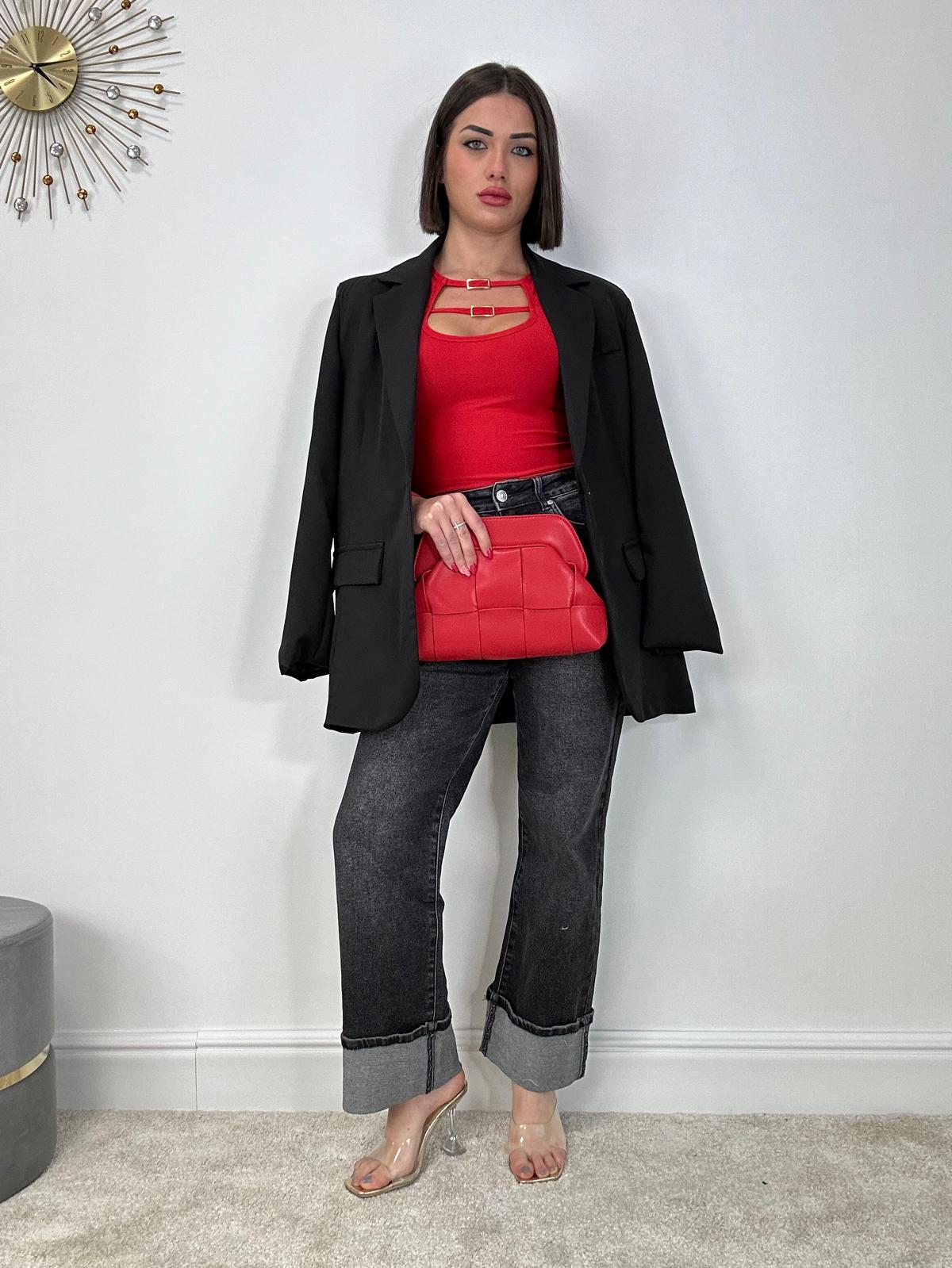 Body con gancetti dorati - Rosso