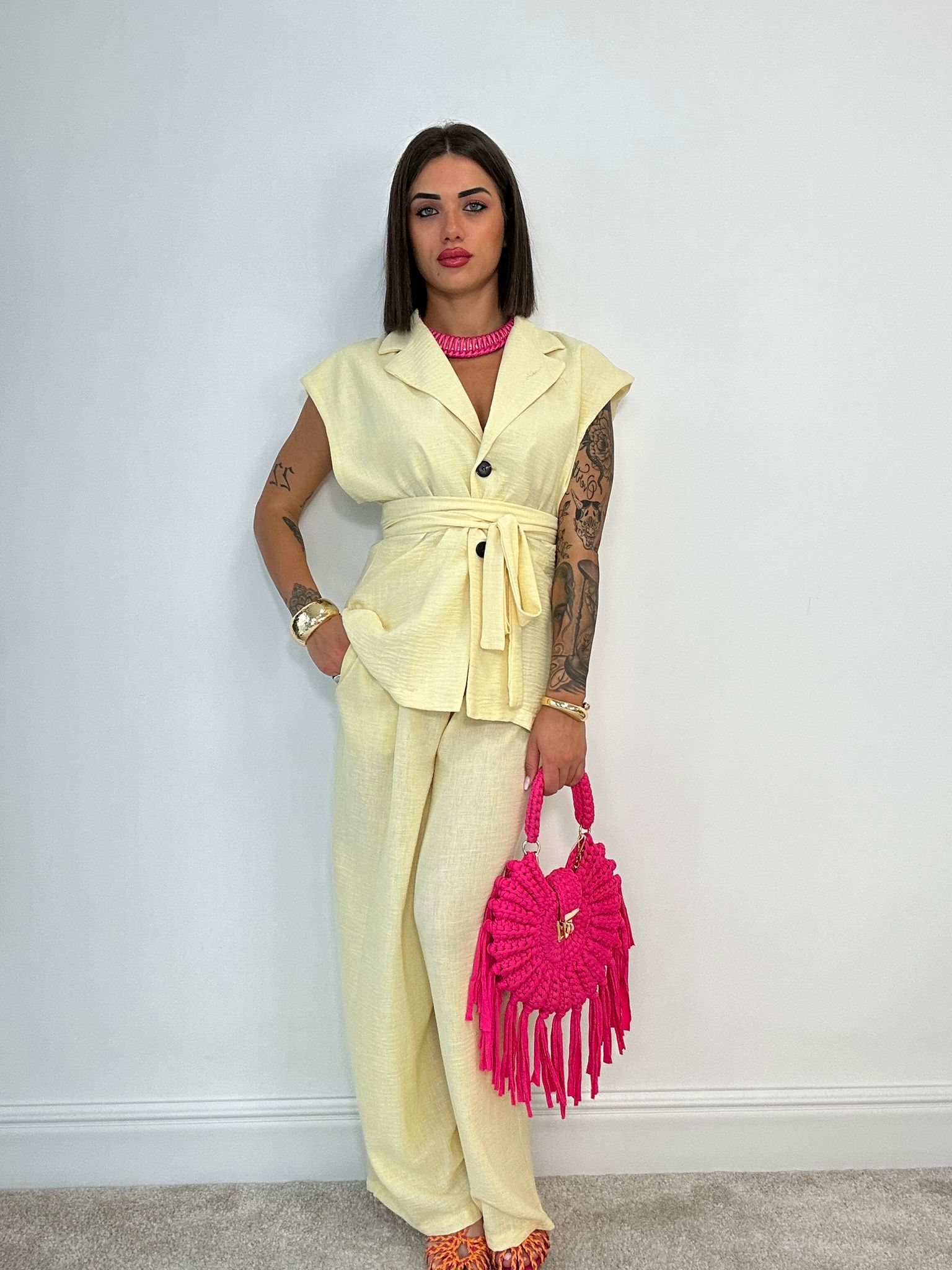 Coordinato Nizza (Blazer Smanicata + Pantalone) Giallo
