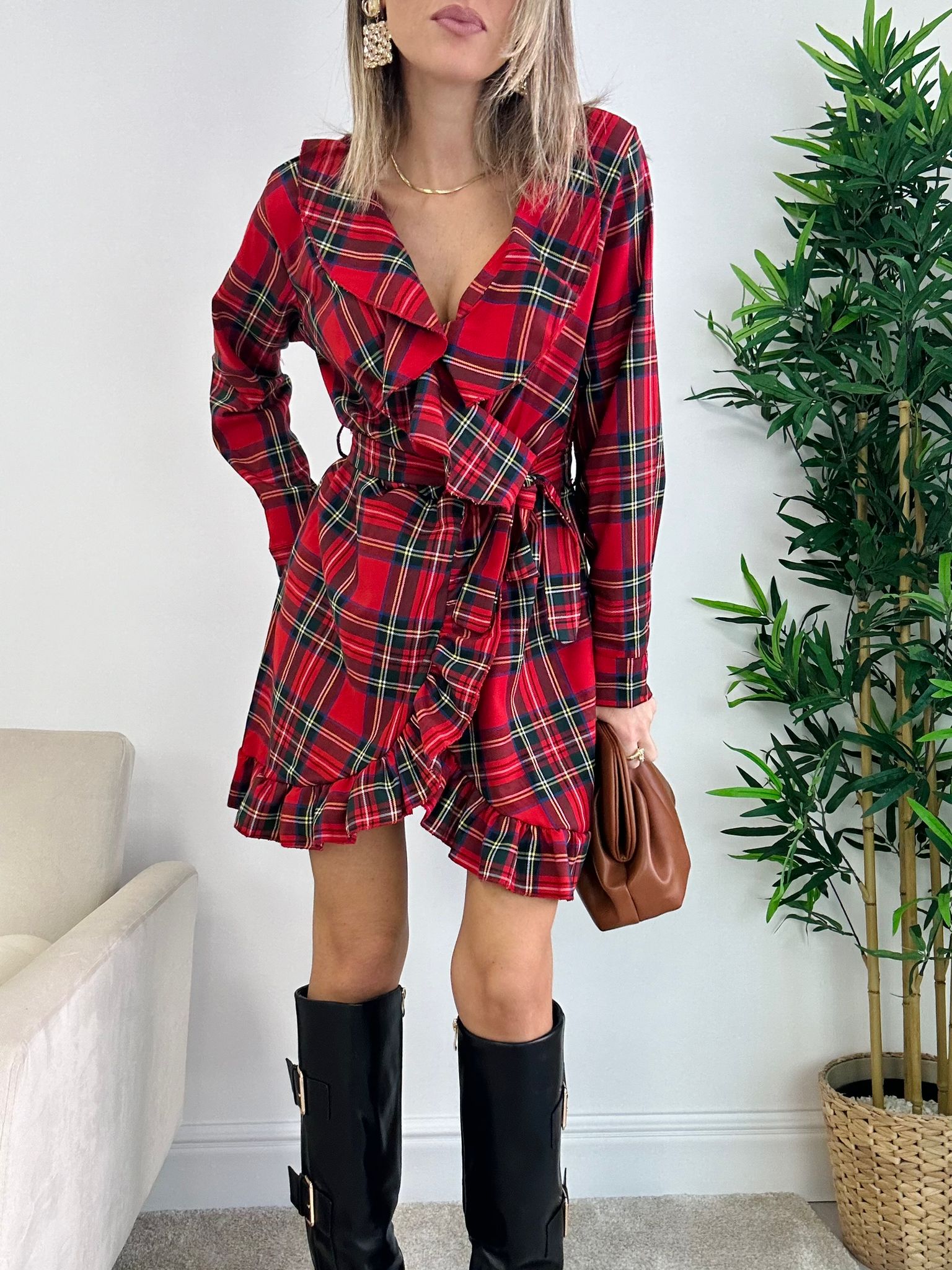 Abito Tartan a Portafoglio - Rosso
