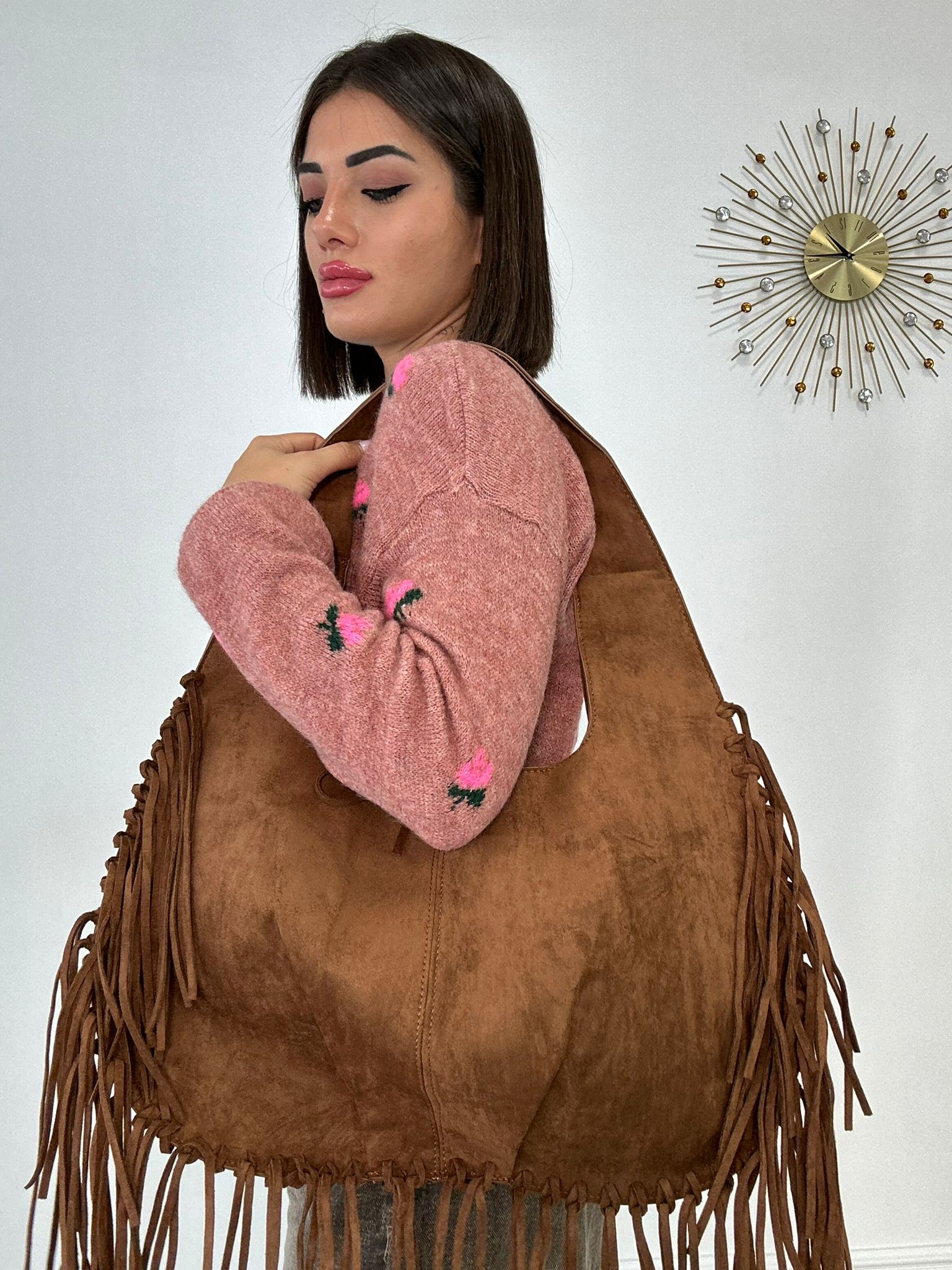 Borsa Grande con Frange - Marrone
