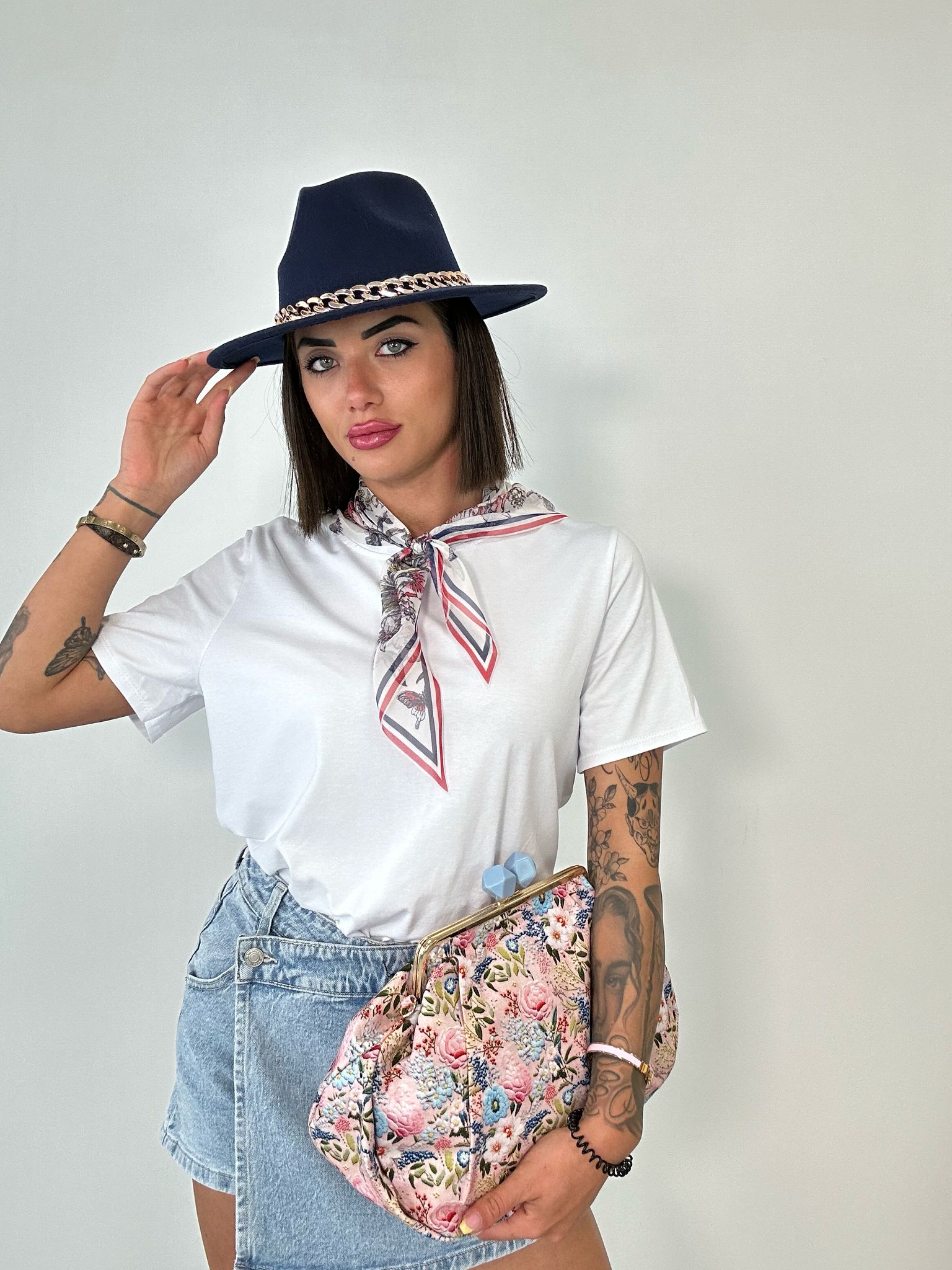 T-shirt con Foulard - Bianco