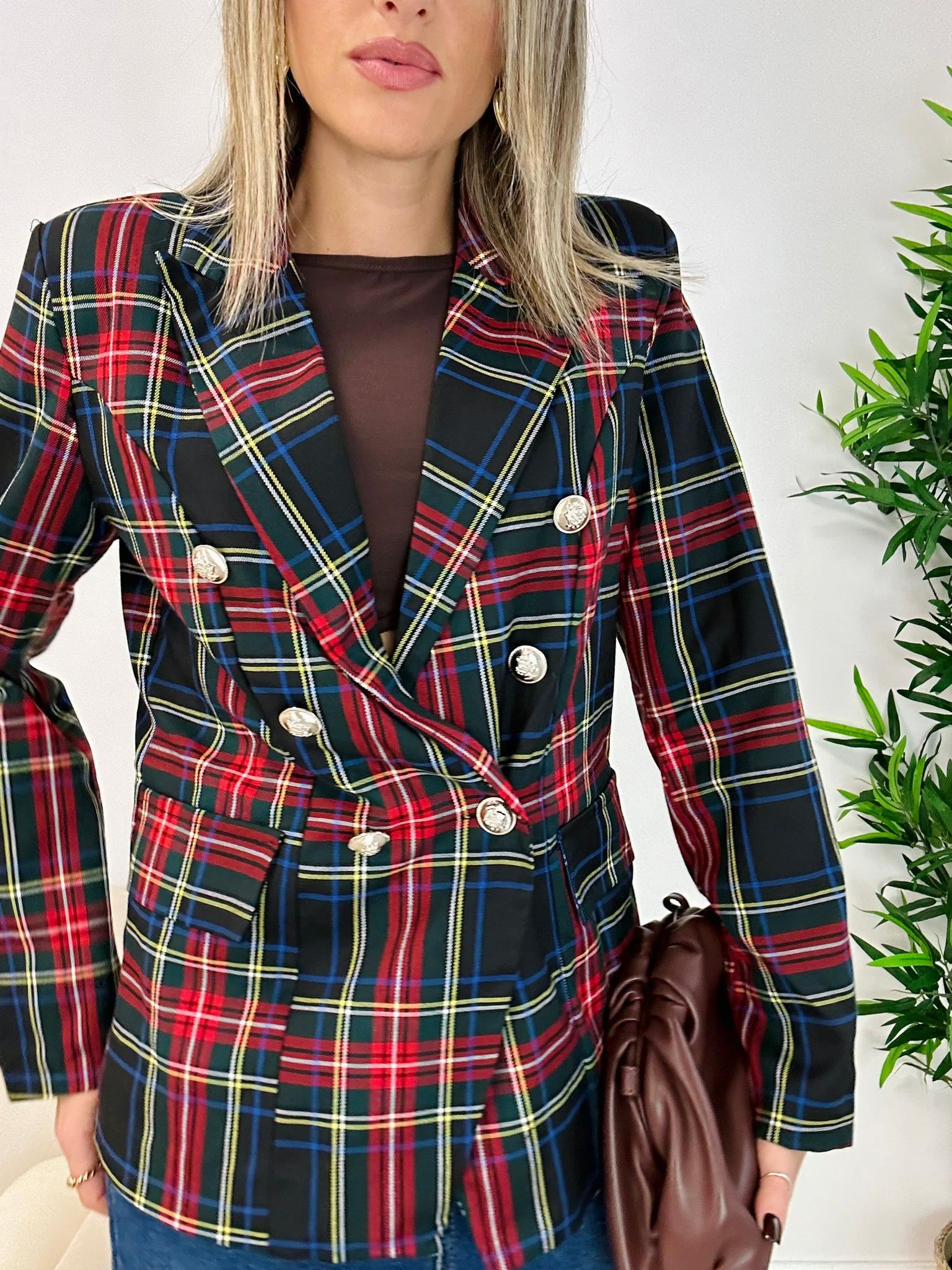 Blazer mit zwei Knöpfen und Schottenkaro - Schwarz
