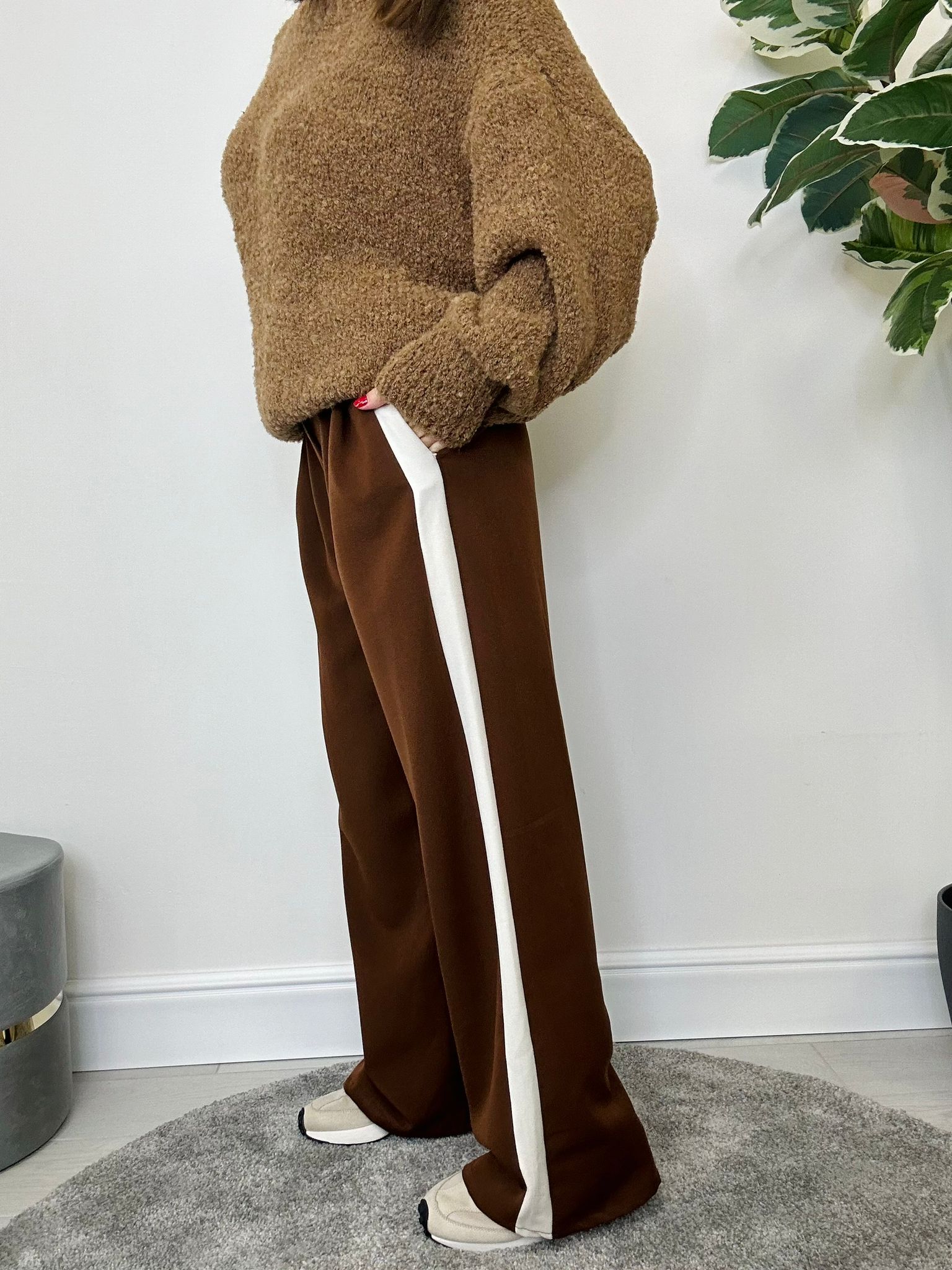 Pantalon John - Marron à rayures blanches