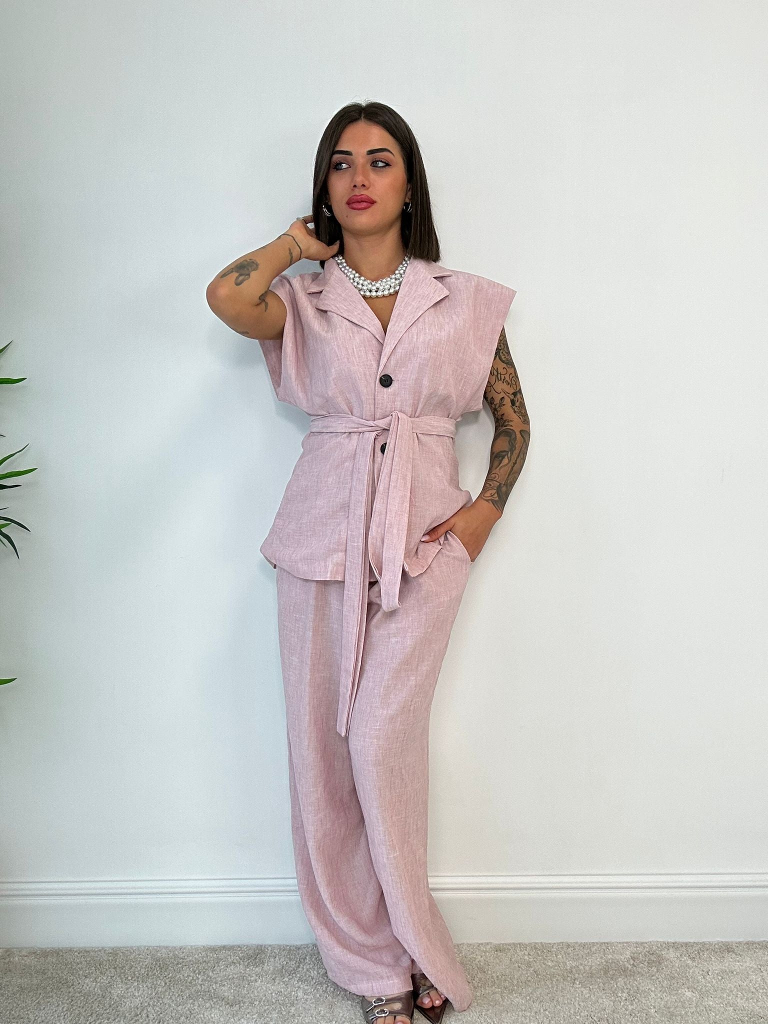 Coordinato Nizza (Blazer Smanicata + Pantalone) Rosa