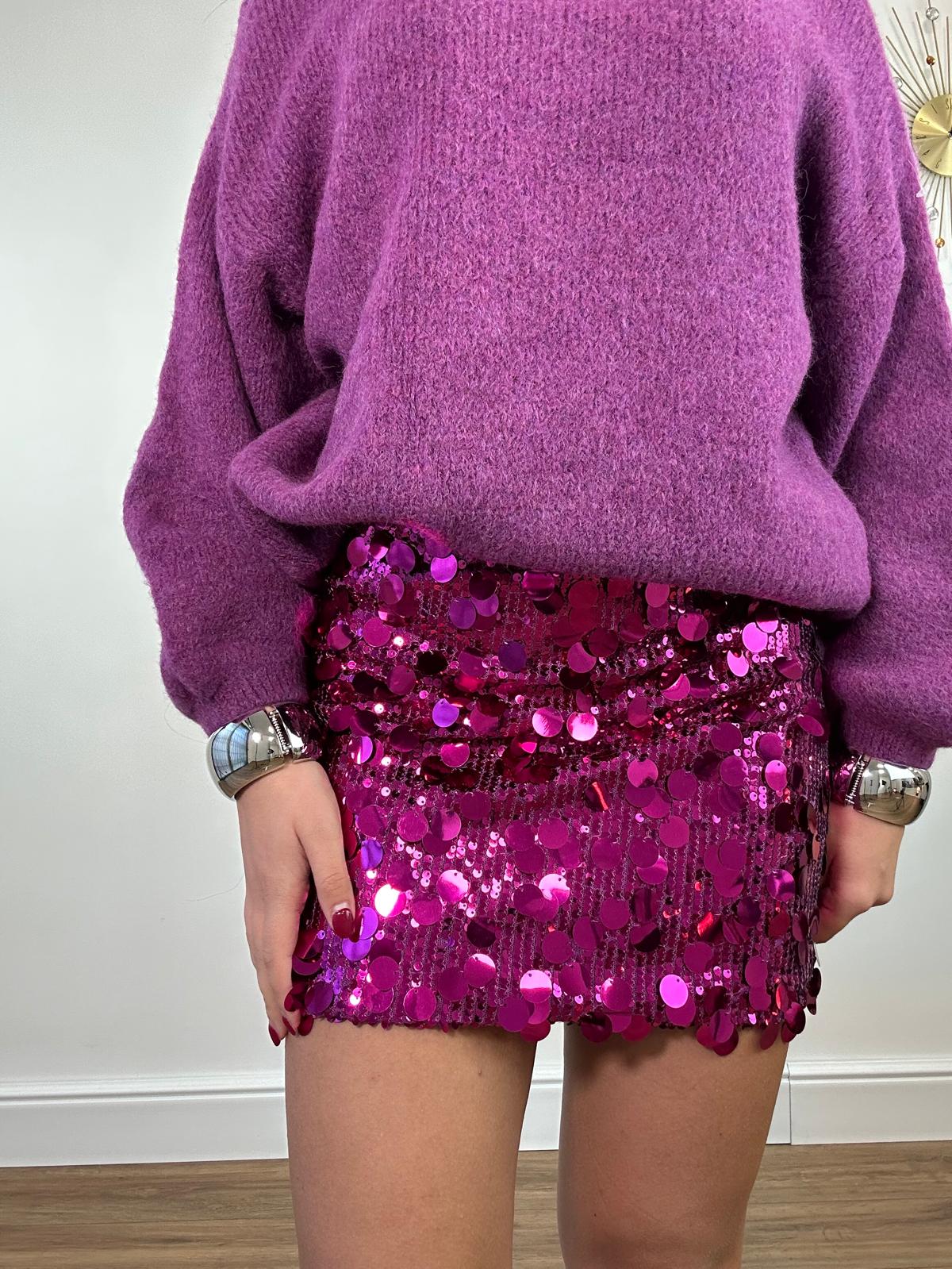 Gonna Mini con Paillettes 6692 - Fucsia