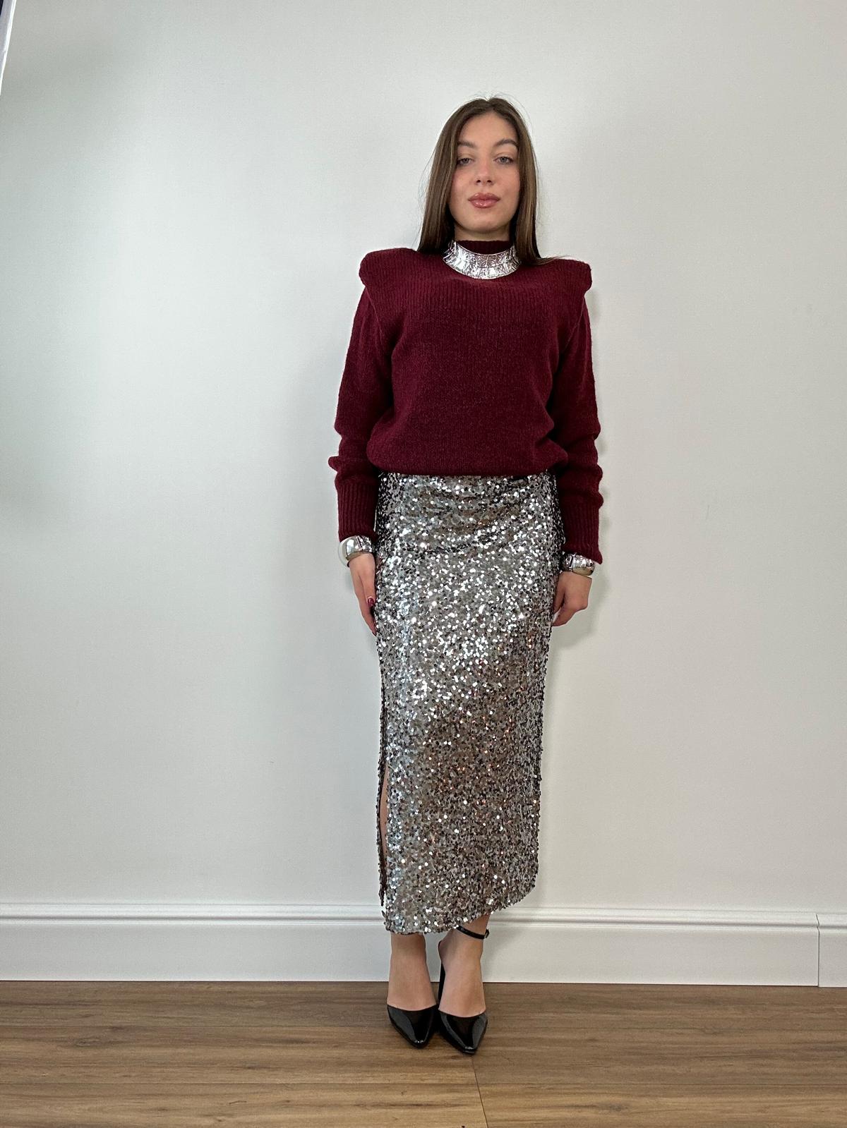 Gonna Longuette con Paillettes 3018 - Argento