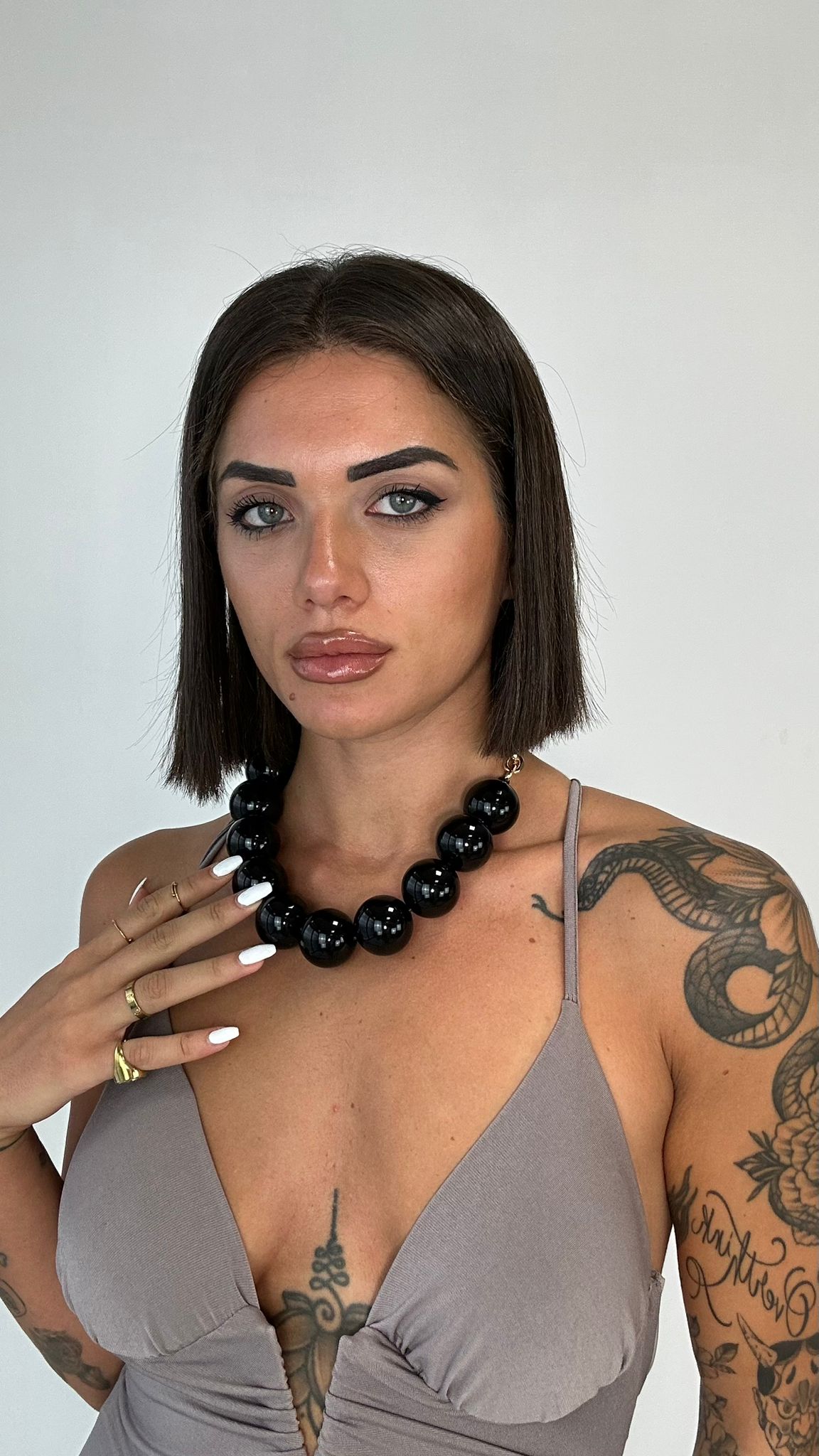 Collana con perle grandi - Nero