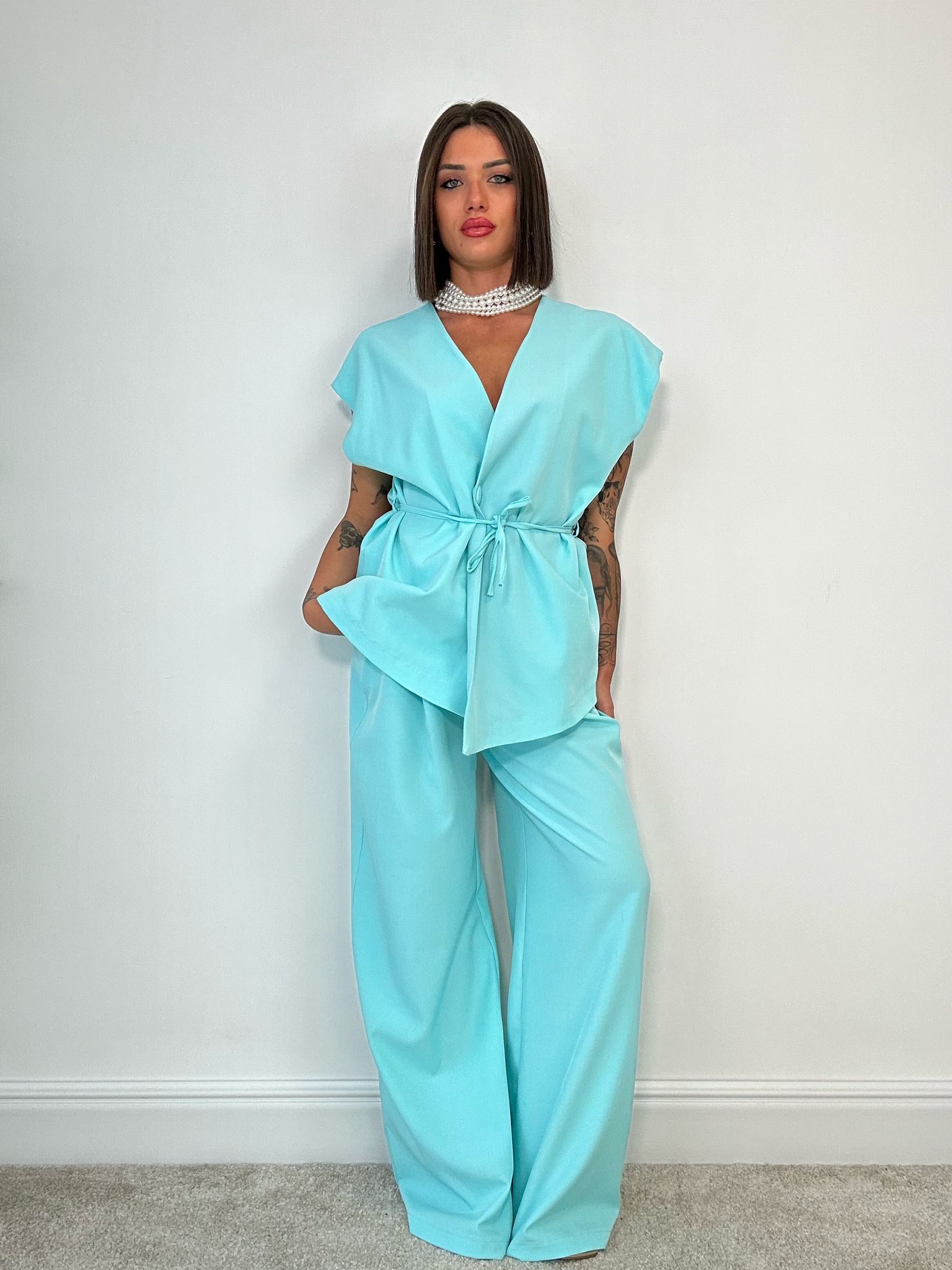 Coordinato Malaga (Giacca Smanicata+ Pantalone) Verde Acqua