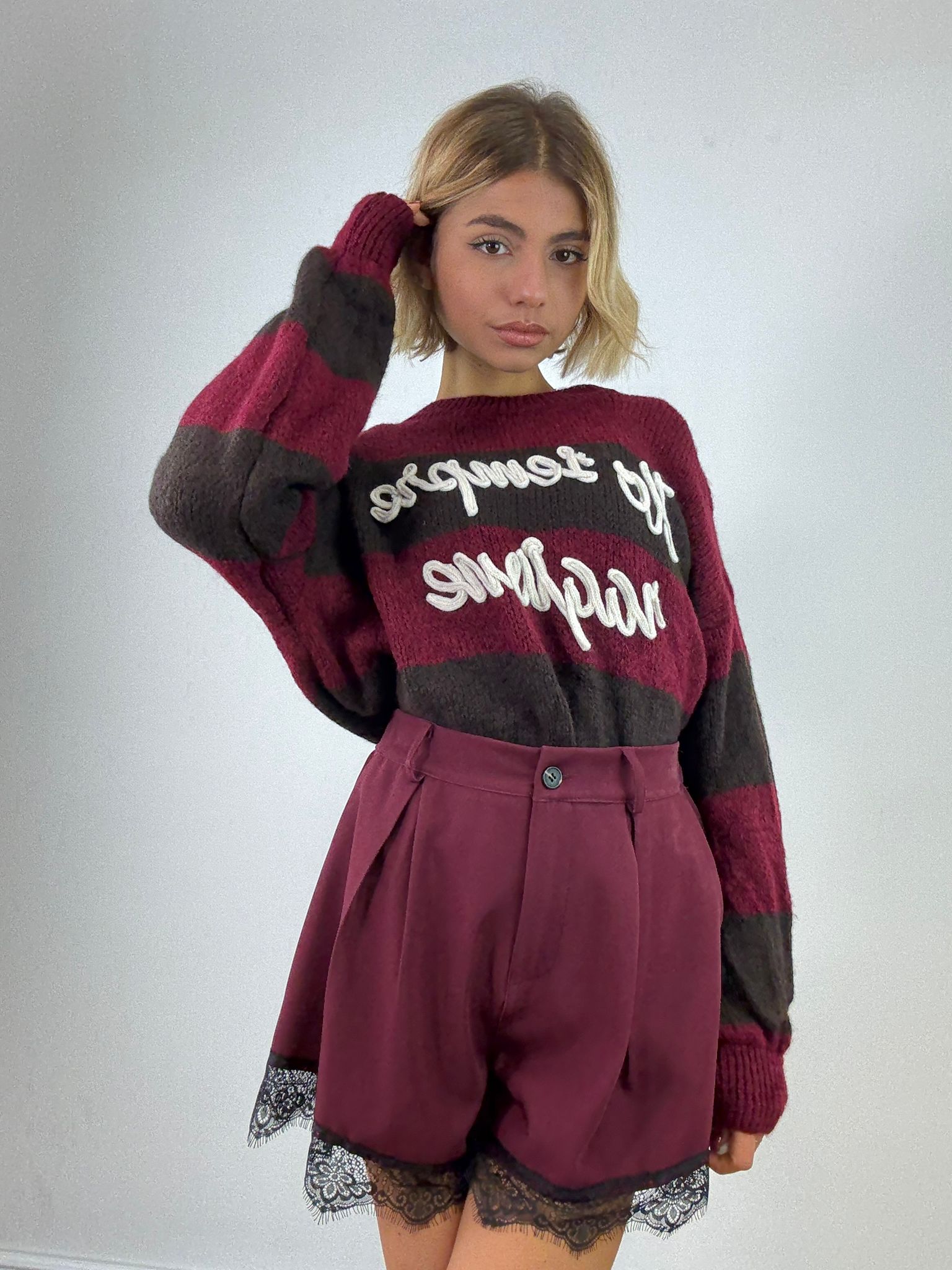 Maglione "Ho sempre ragione" A3130 - Bordeaux e Marrone