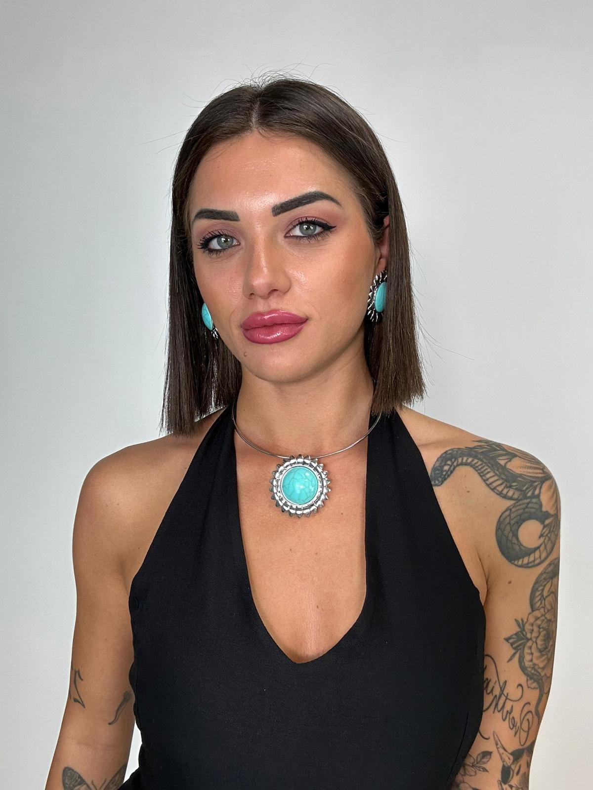 Collana + Orecchini Sole - Argento Pietra Turchese