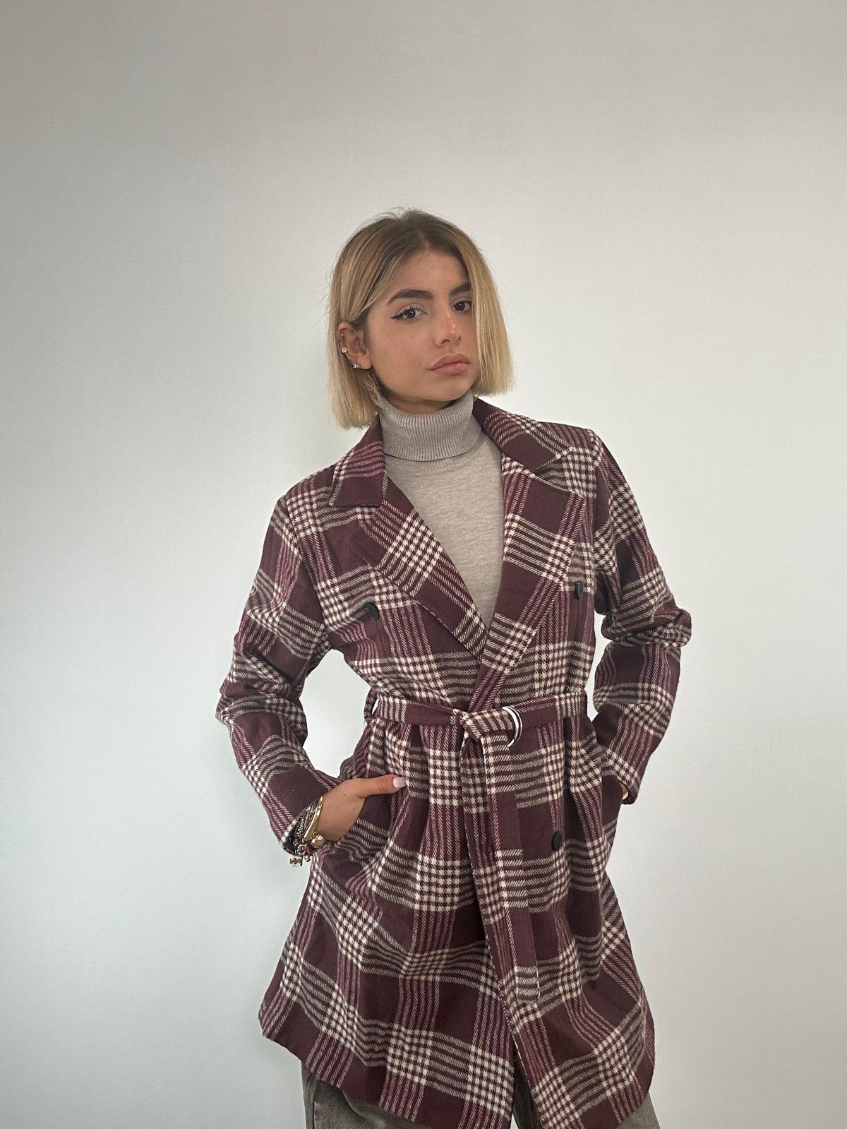 Cappotto a Quadri 0025 - Panna e Bordeaux