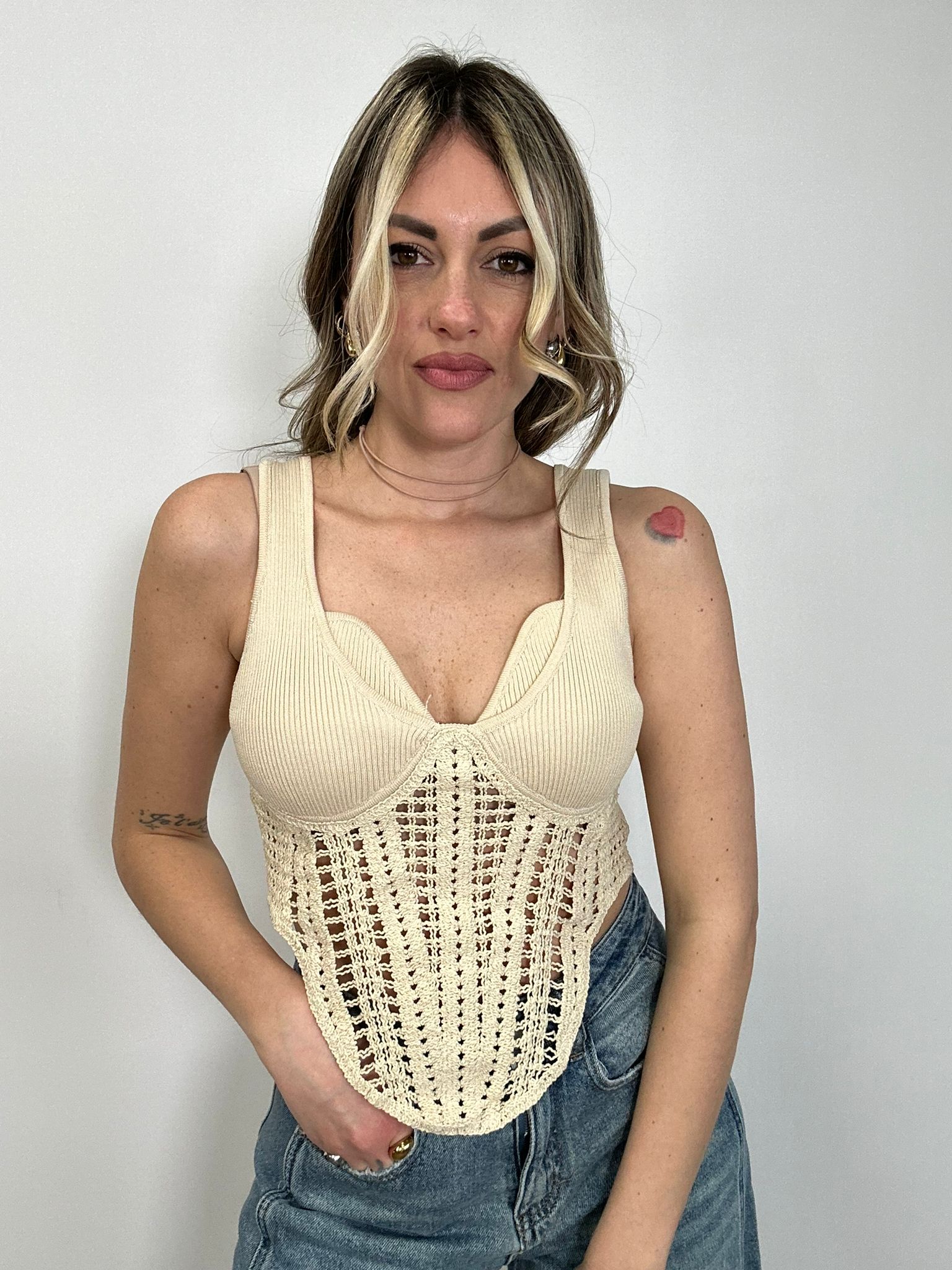 Top a canotta W12309 - Beige
