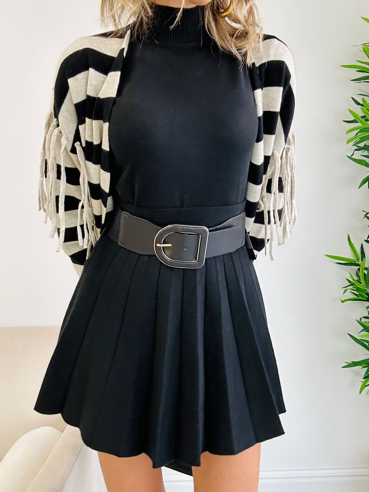 Ceinture avec taille élastique et boucle noire et dorée - Noir