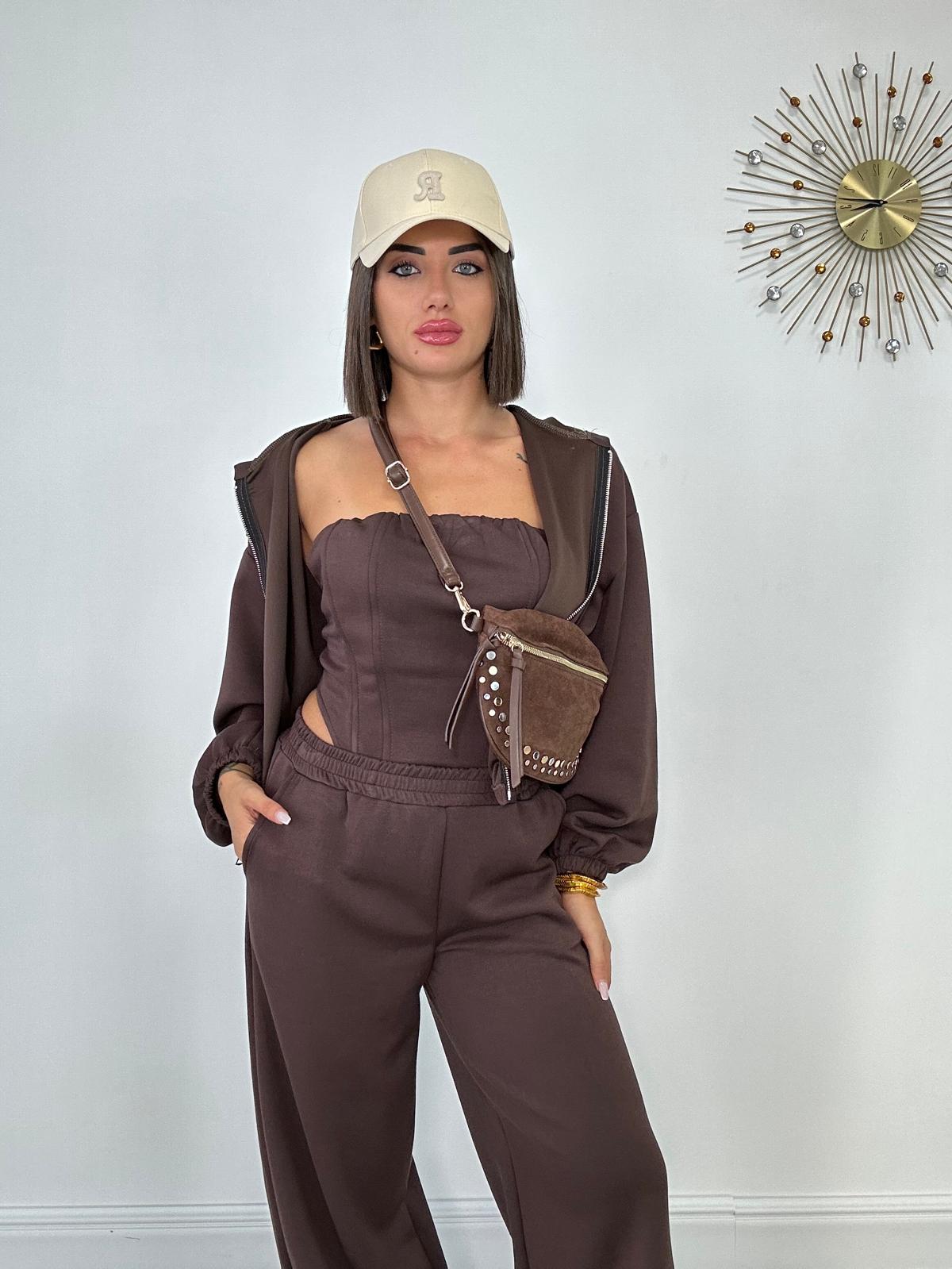 Coordinato Tuta 3 pezzi (Corpetto + Felpa + Pantalone) Marrone