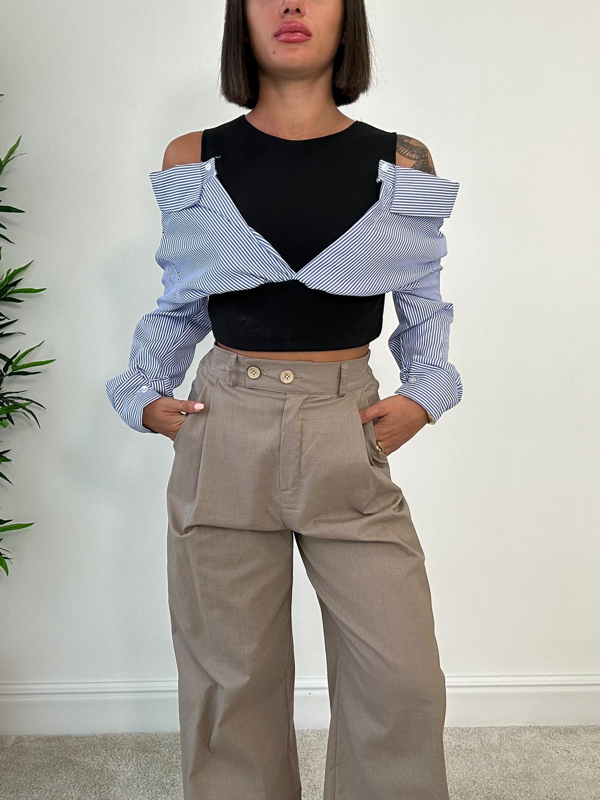 Pantalone in Lino con bottone - Fango