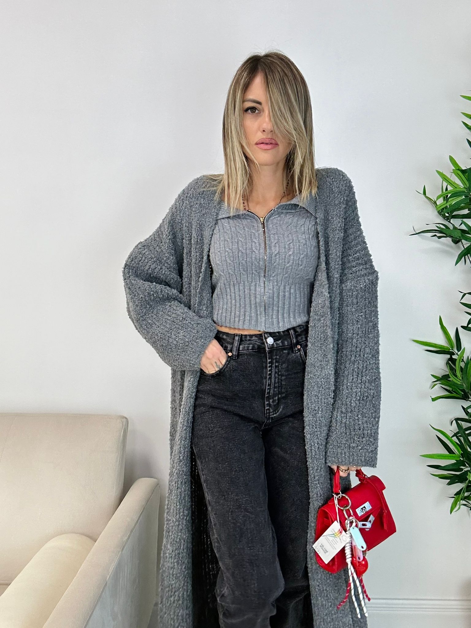 Cardigan long - Gris