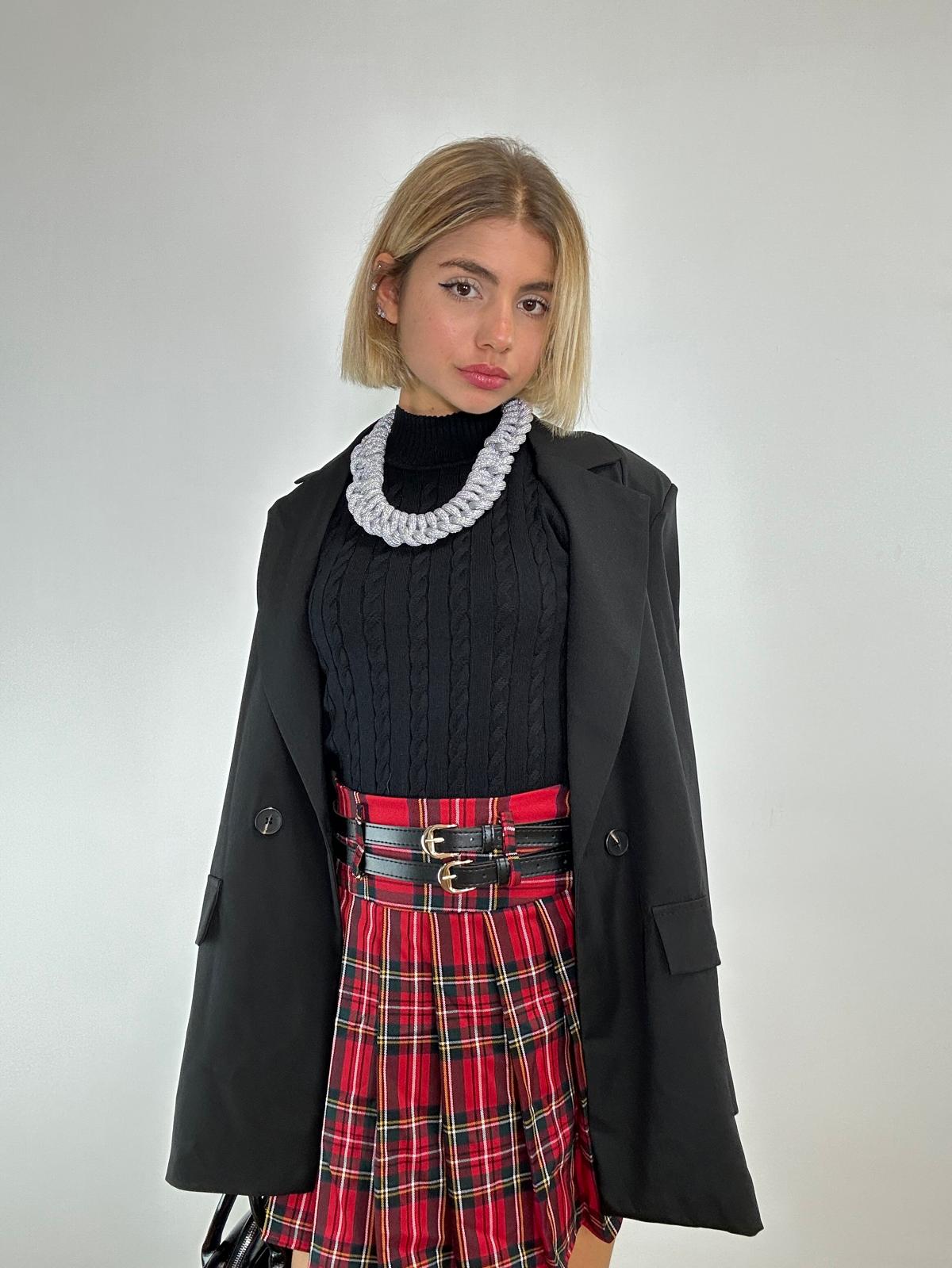 Gonna Tartan doppia cintura 30864 - Rosso