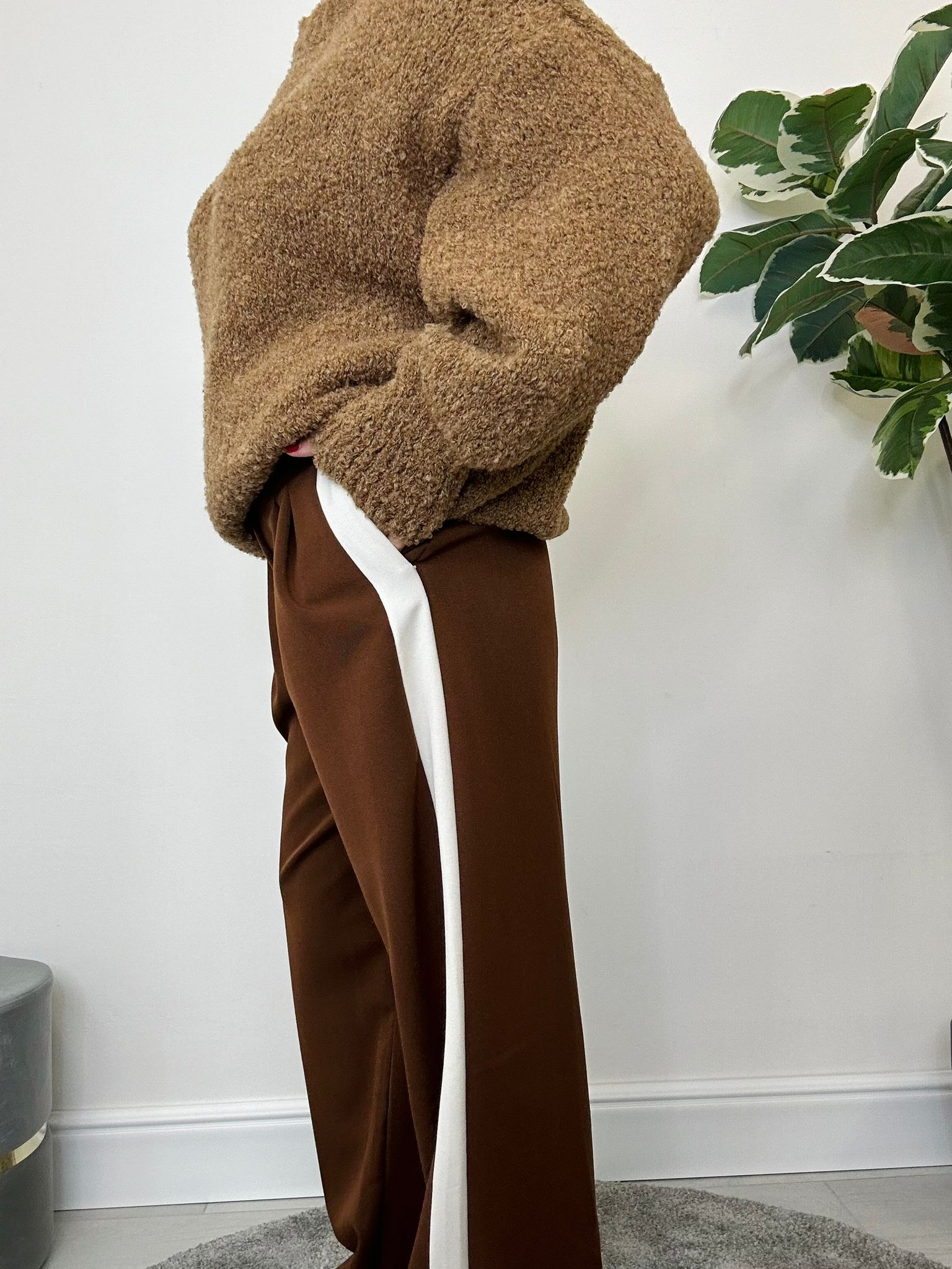 Pantalon John - Marron à rayures blanches