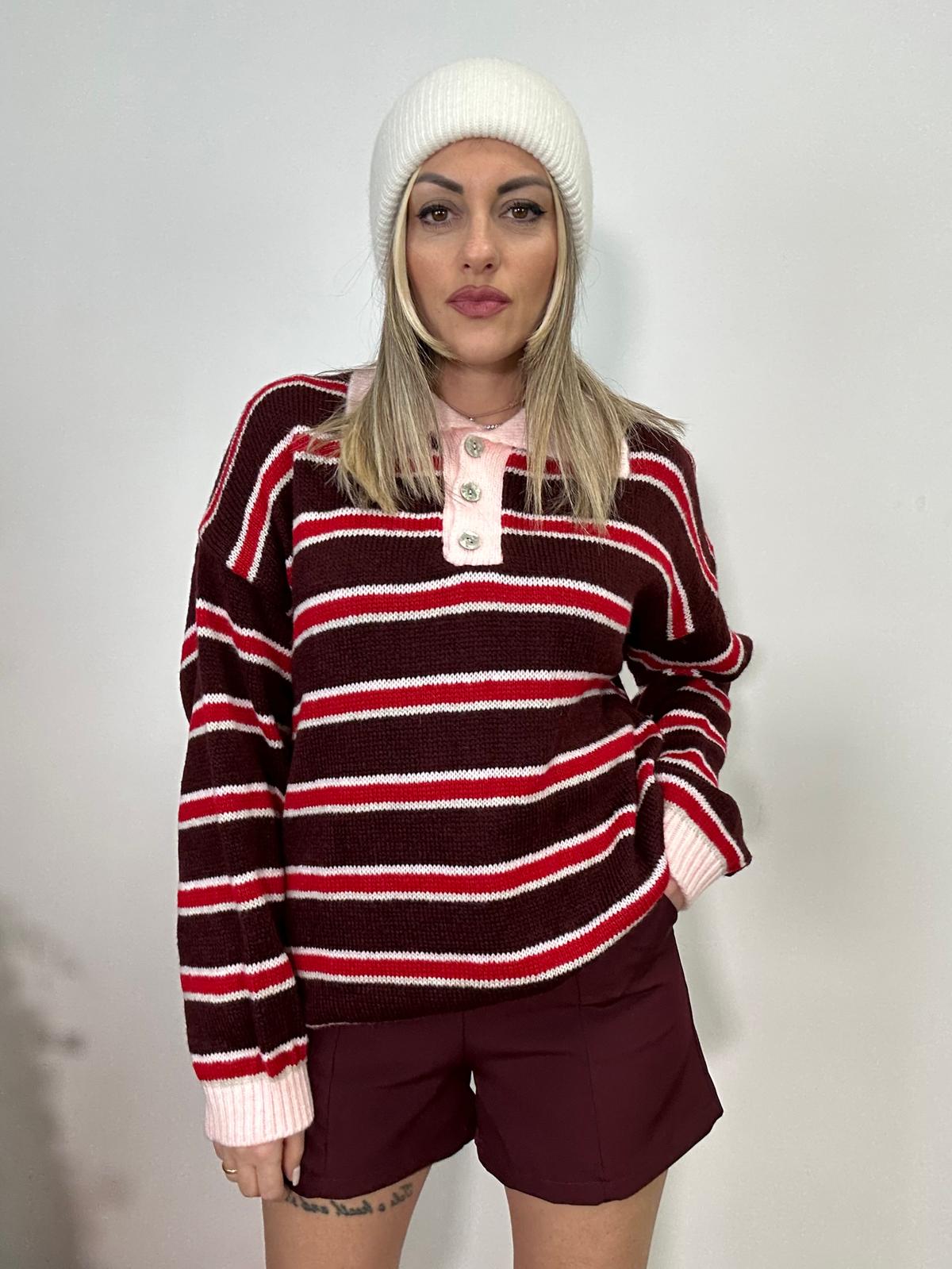 Maglione 33829 - Bordeaux e Rosso