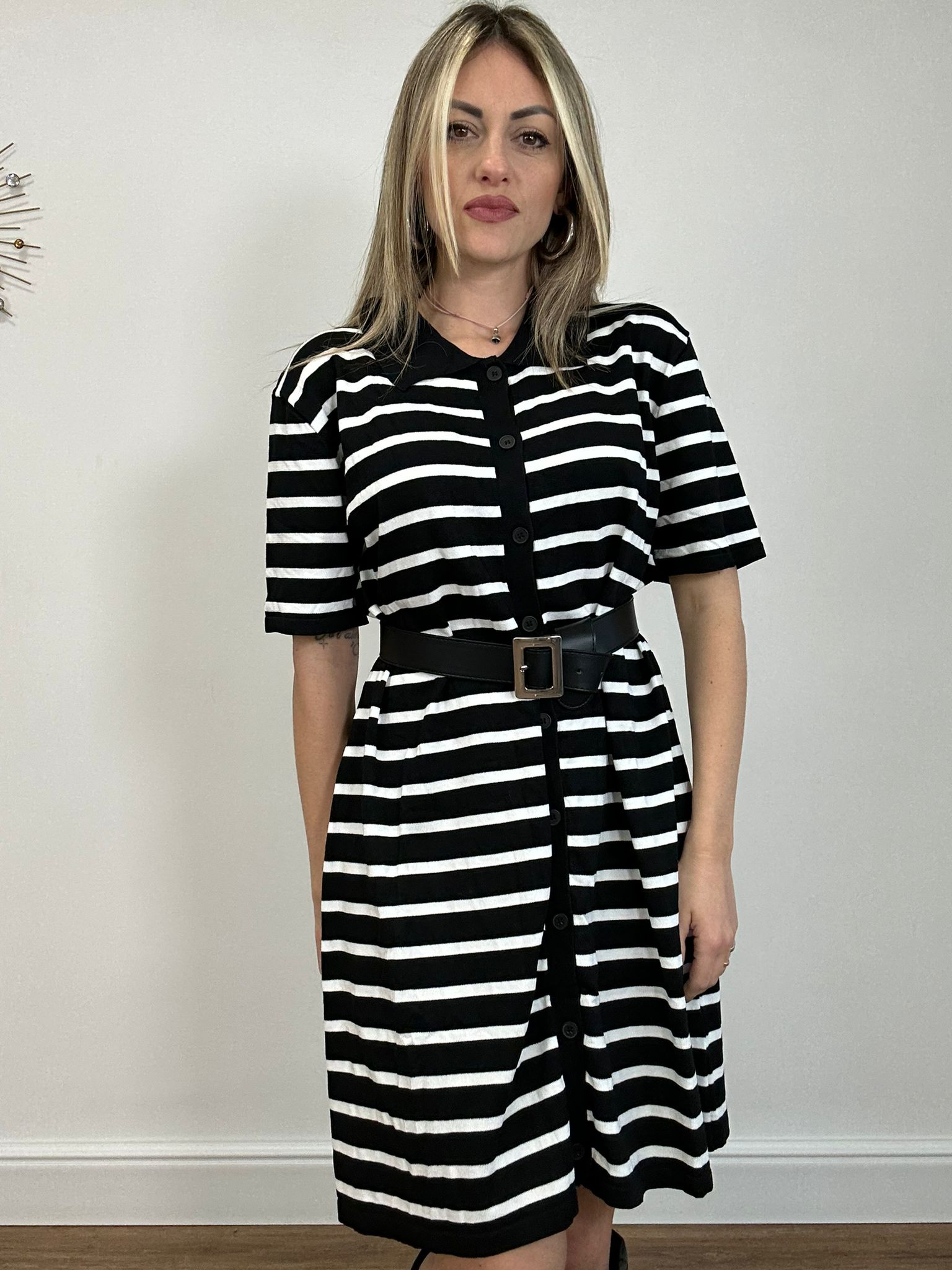 Abito a righe 08917 - Nero e Bianco