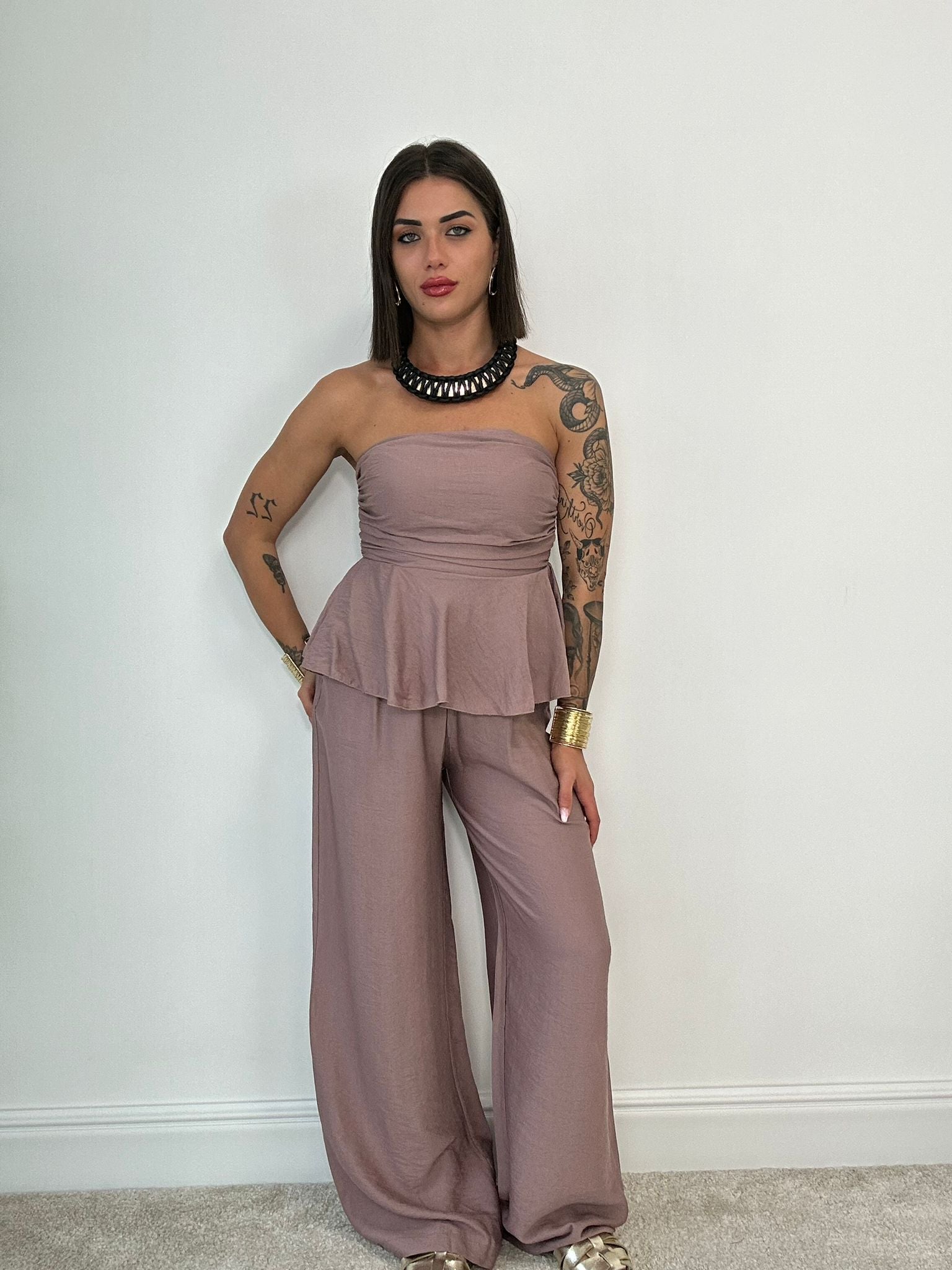 Coordinato Minorca (Top + Pantalone) Tortora