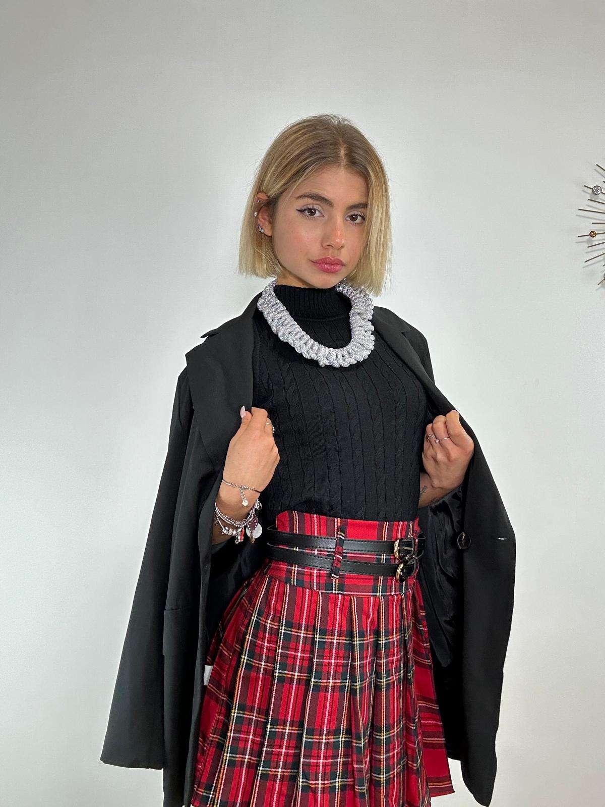 Gonna Tartan doppia cintura 30864 - Rosso