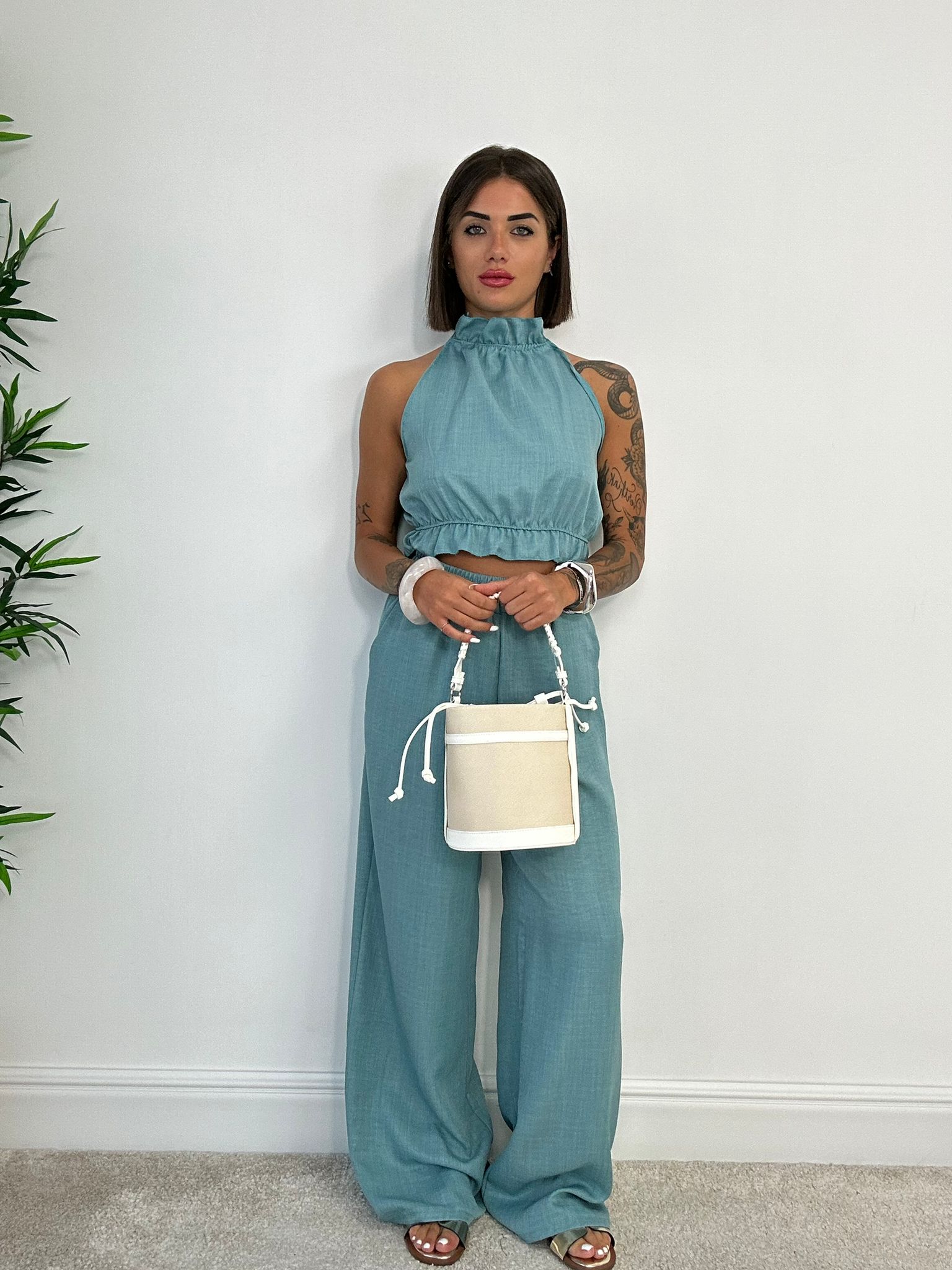 Coordinato Miami (Top + Pantalone) Celeste Marino