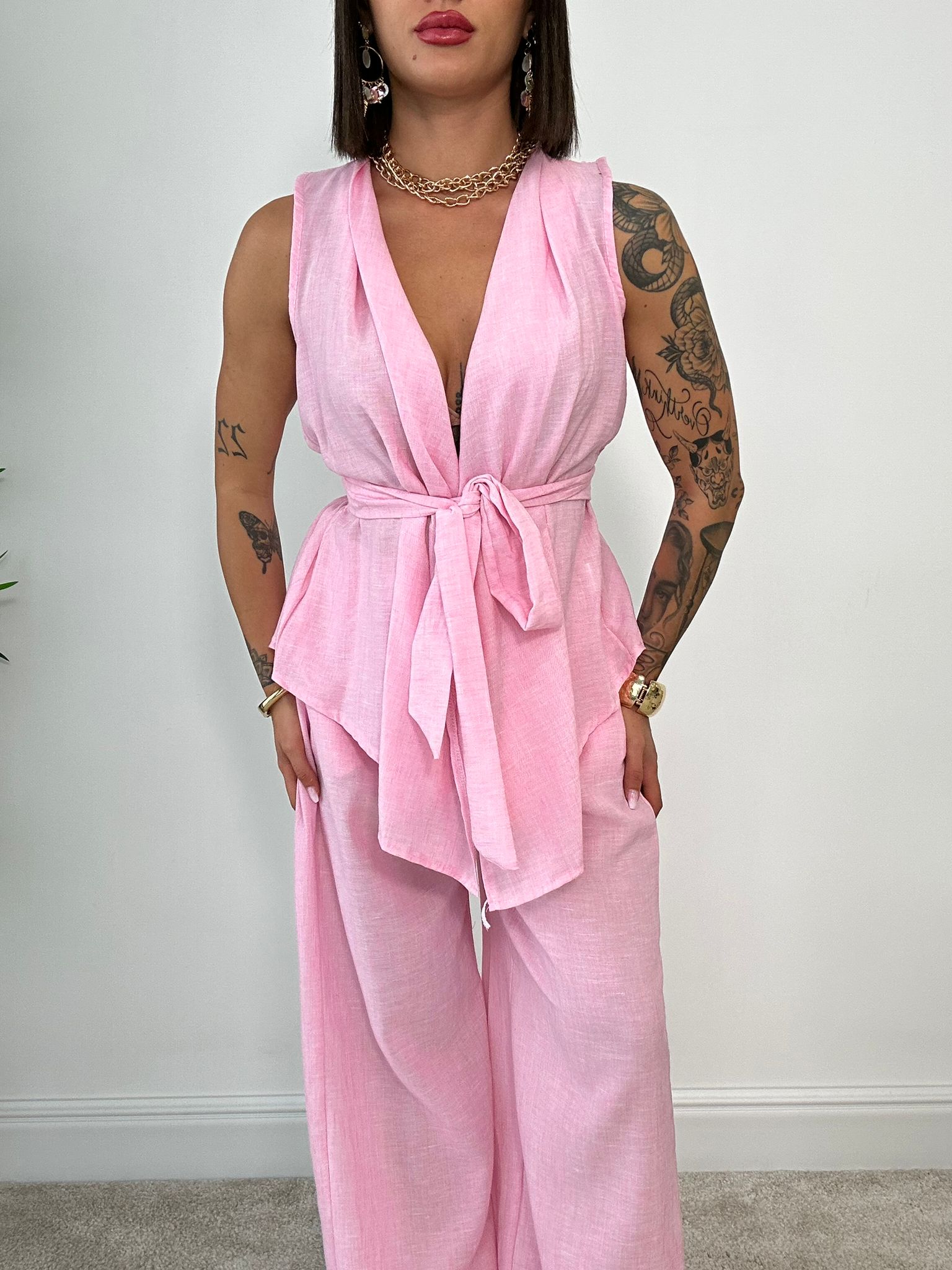Coordinato Rio (Giacca smanicata + Pantalone) Rosa