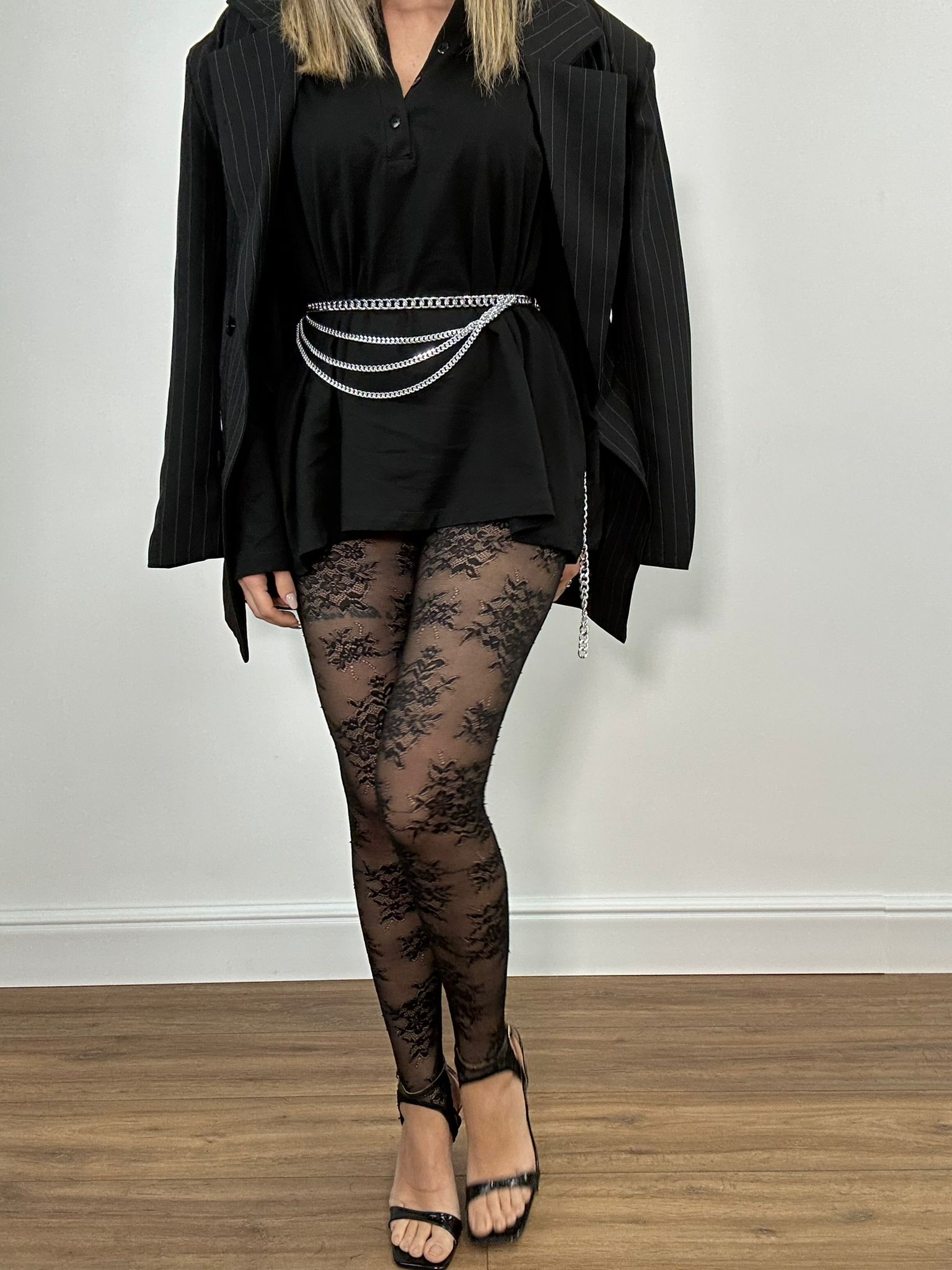 Leggins con staffa in pizzo 5783 - Nero*