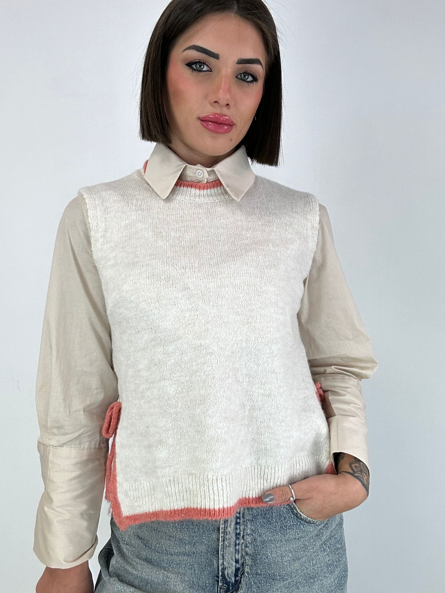 Gilet con fiocchetti - Beige Chiaro