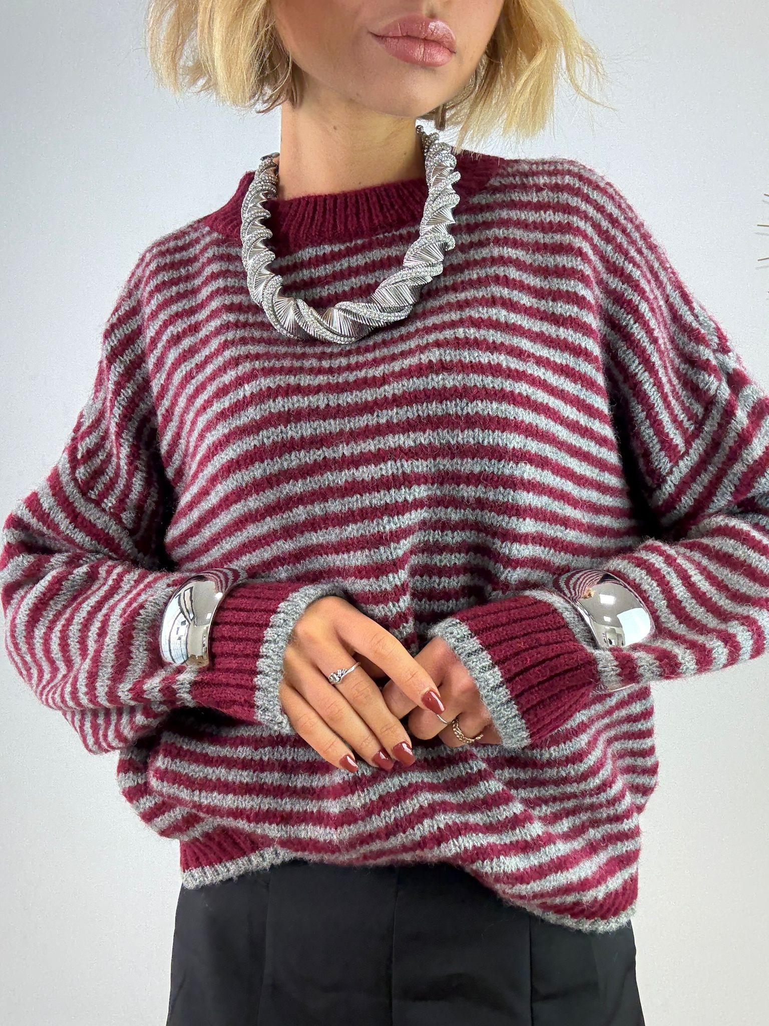 Maglione 3279 - Bordeaux e Grigio