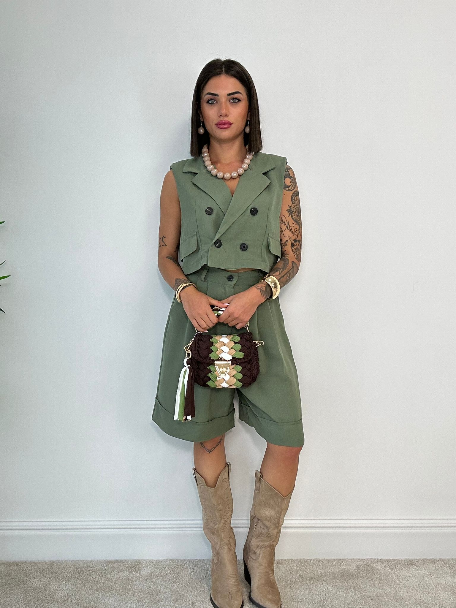 Coordinato Marsiglia (Blazer Crop + Bermuda) Verde