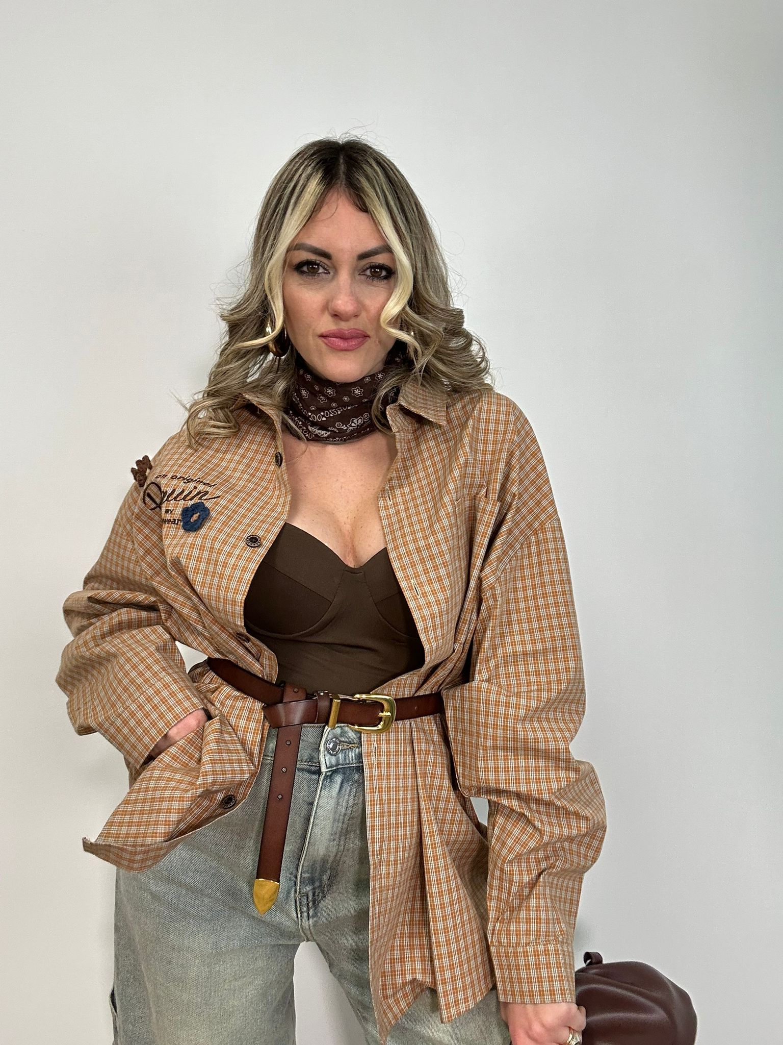 M931 Schalhemd - Orange/Braun