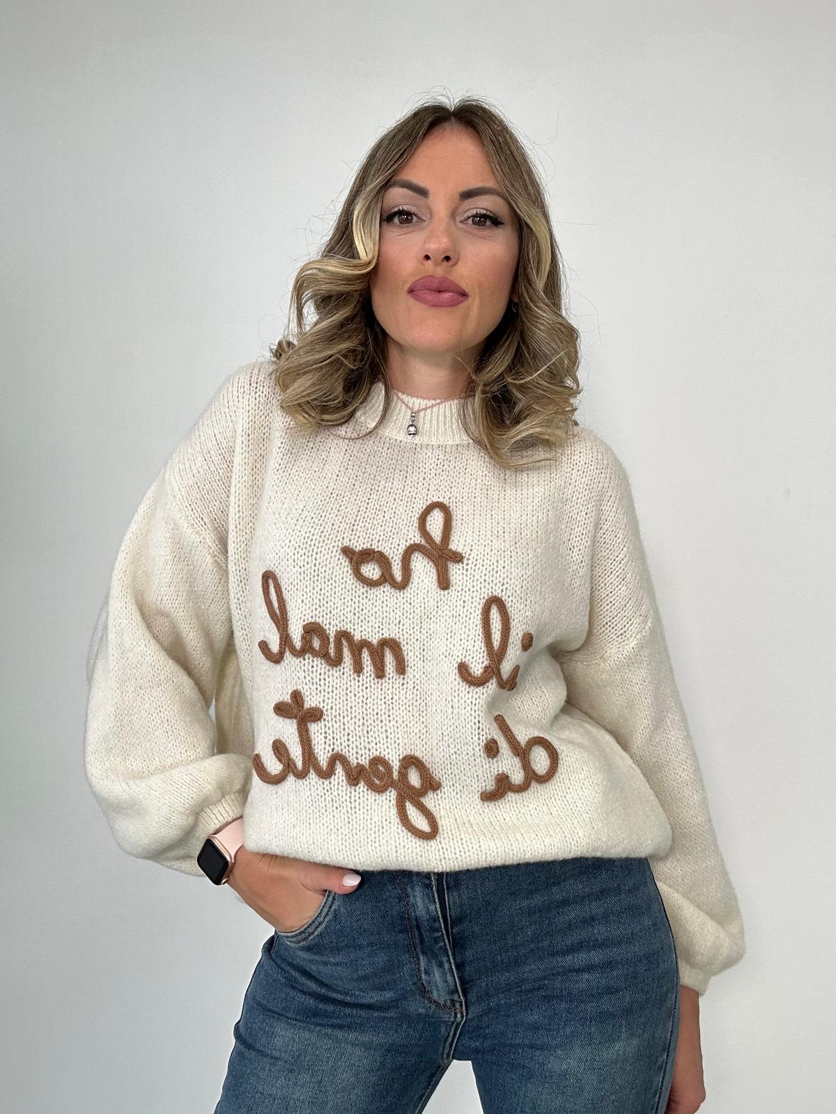 Maglione (ho il mal di gente ) A2903 - Bianco