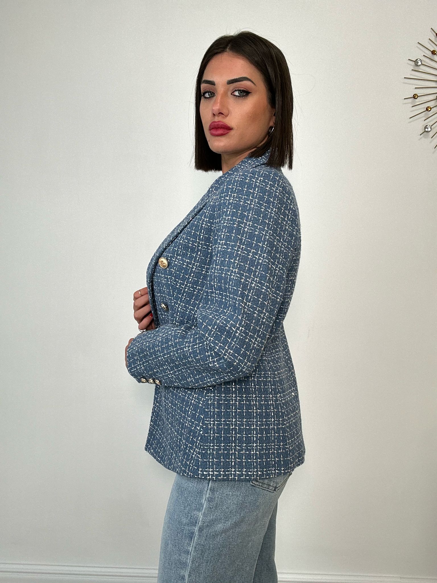 Giacca Doppio Petto in Tweed - Avio
