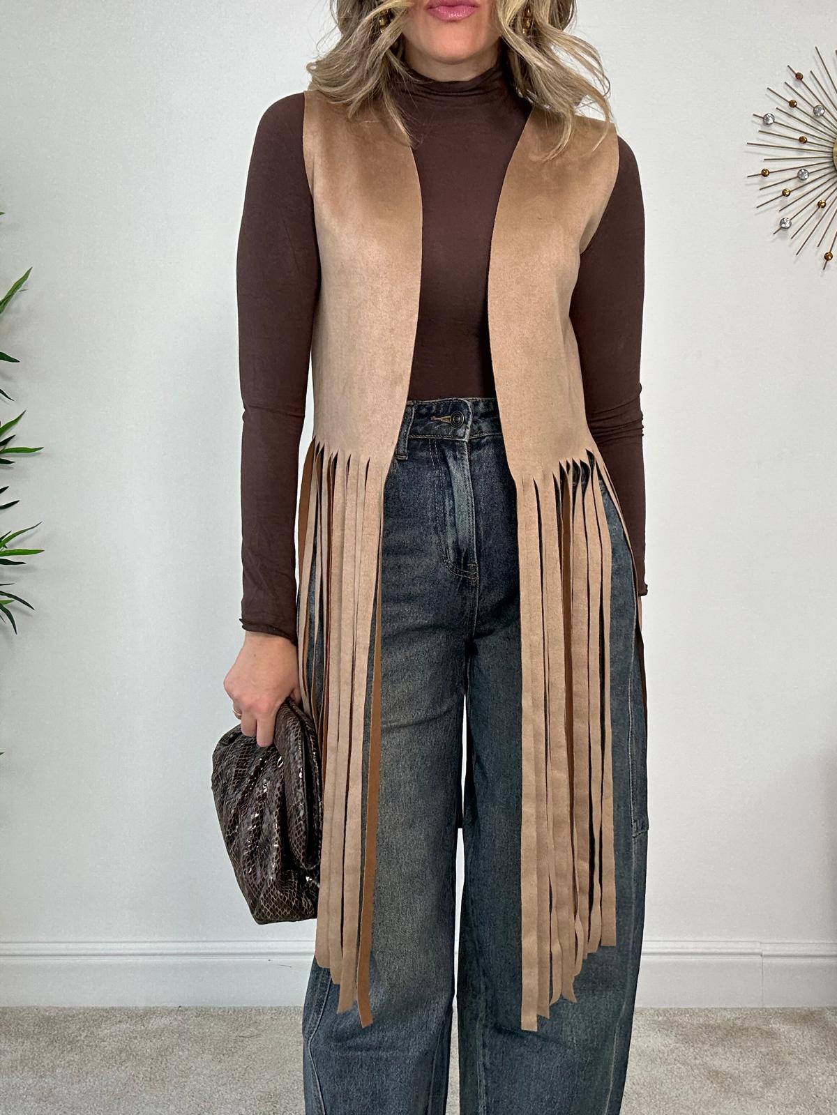 Gilet con Frange 2700 - Beige Scuro