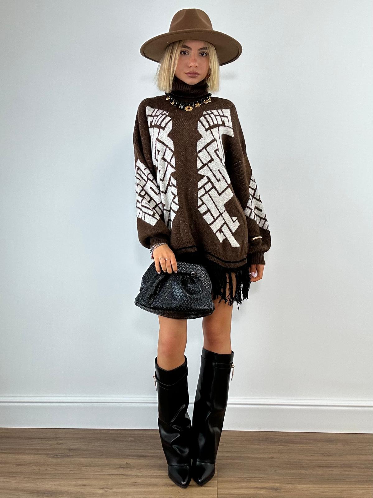 Abito con frange 25870 - Marrone