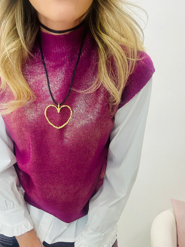 Collana con laccetto nero e cuore dorato - AC118