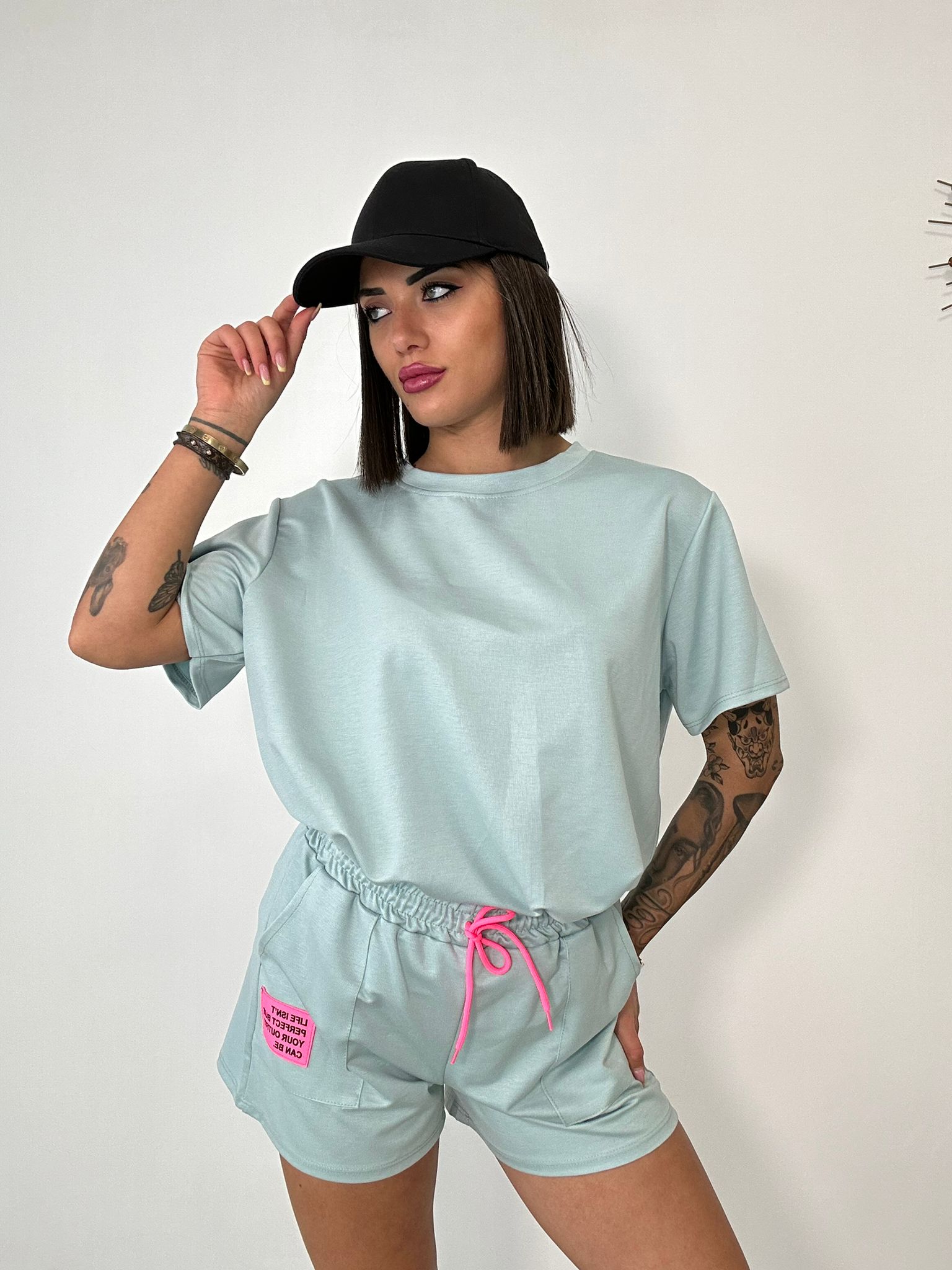 Coordinato sportivo ( Pantaloncino + T-Shirt ) - Verde salvia
