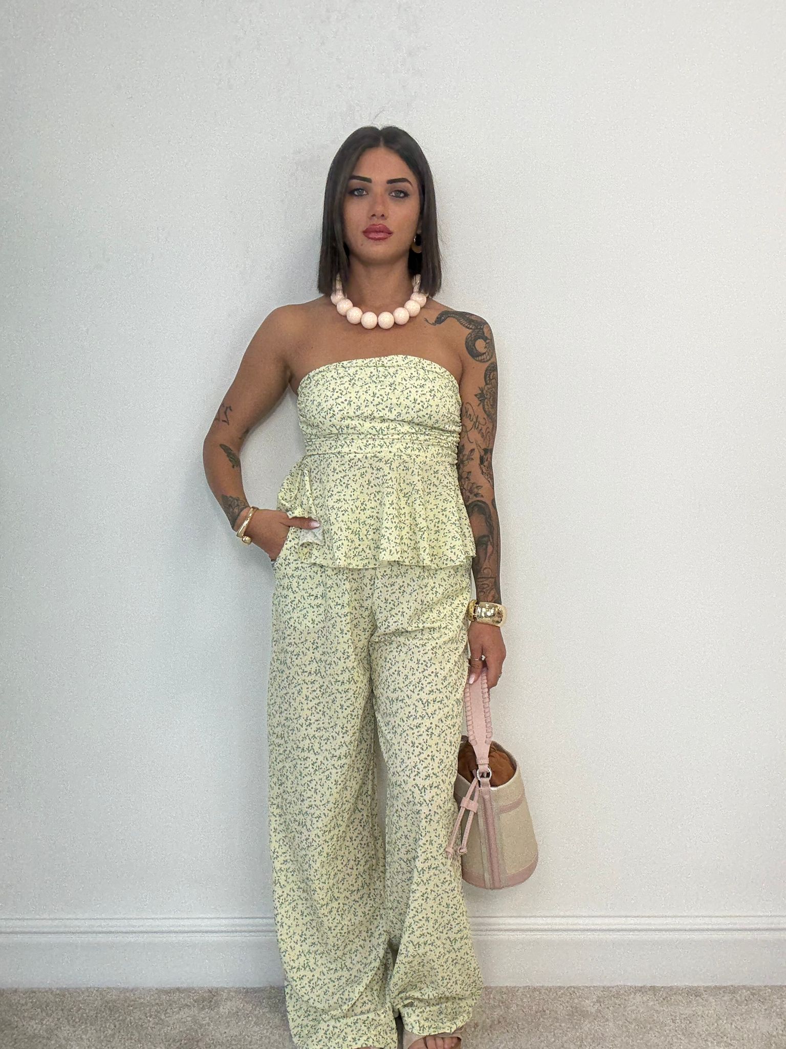 Coordinato Olimpia (Top + Pantalone) Fondo Giallo