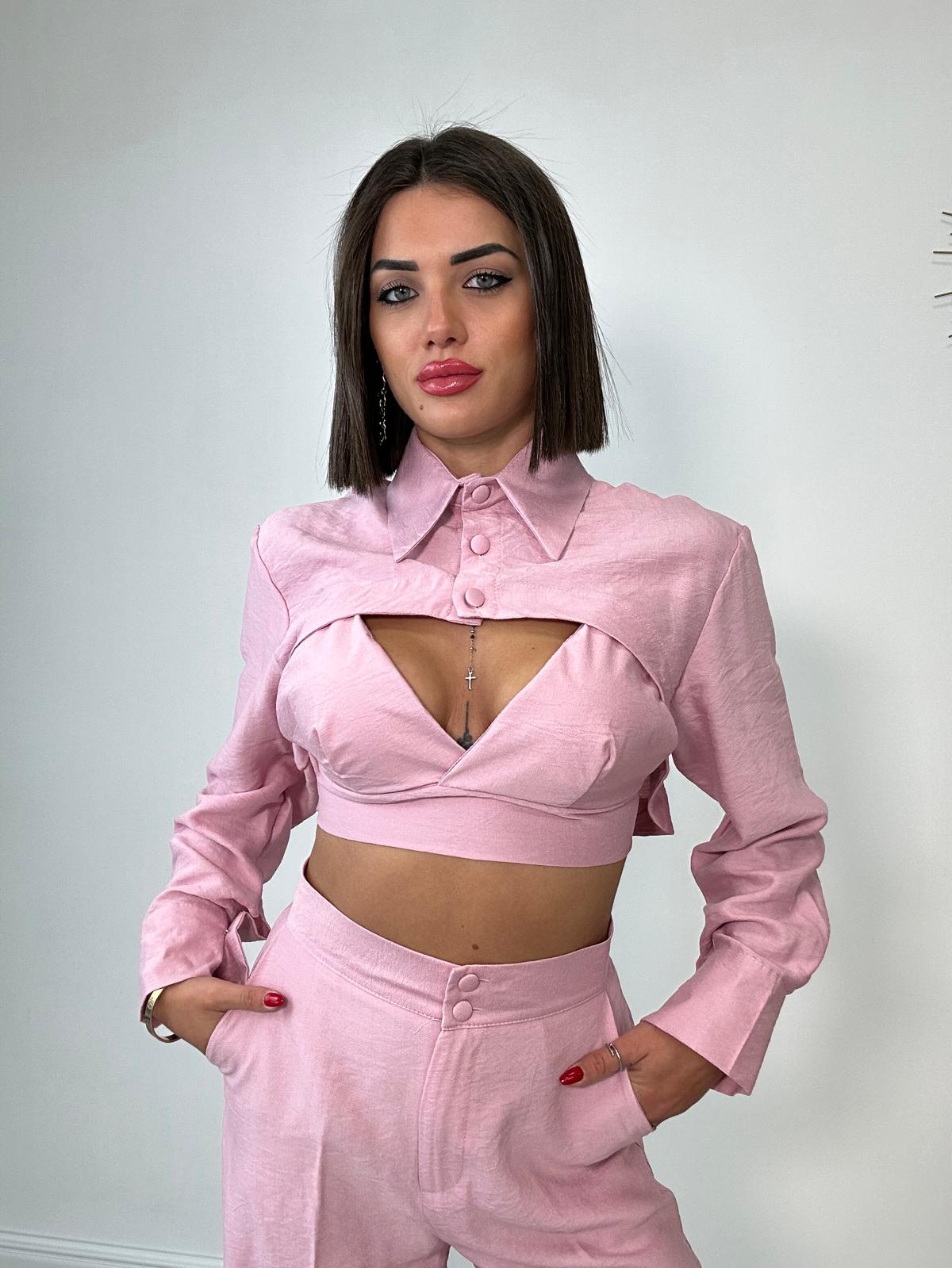 Coordinato Malibù (Camicetta Crop + Bralette + Pantalone) Rosa