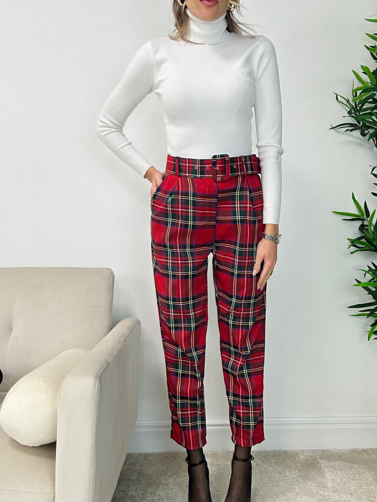 Pantalone Tartan con cintura - Rosso