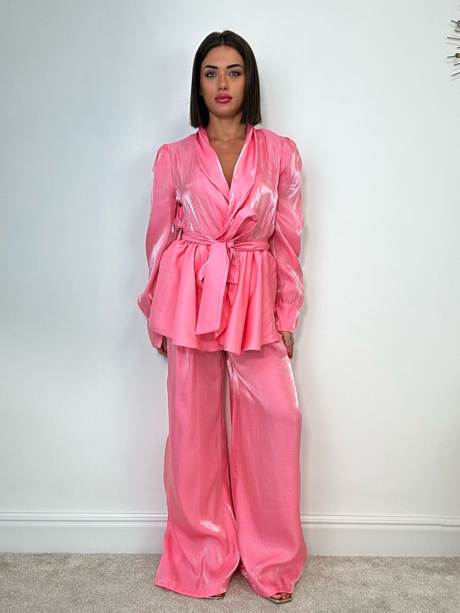 Coordinato Satinato (Blusa + Pantalone) Rosa