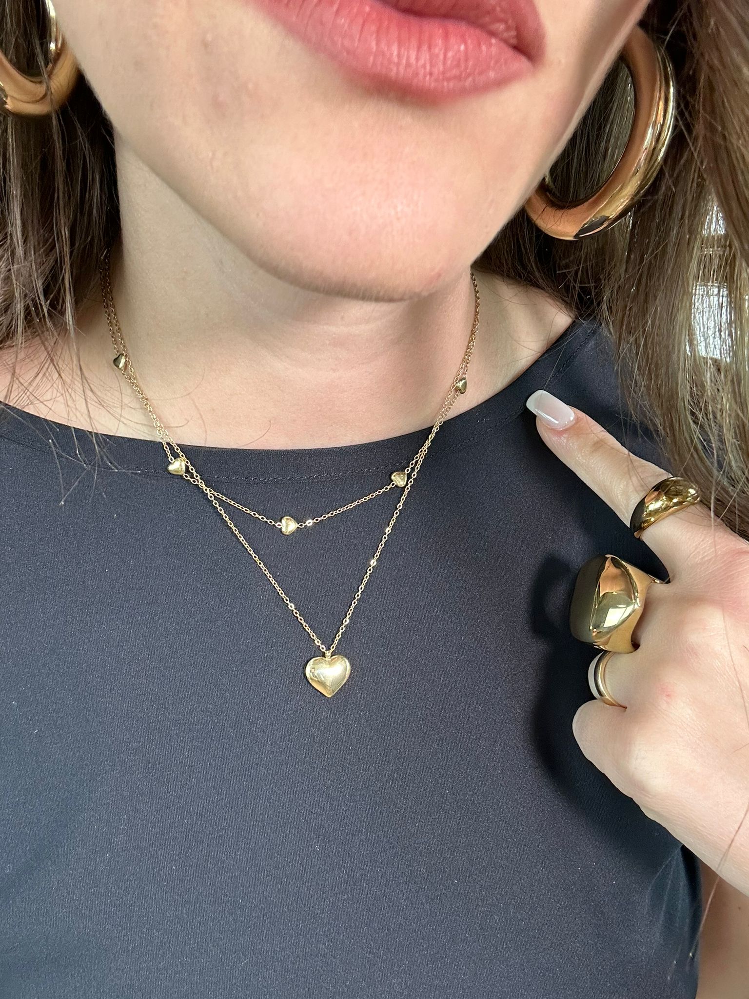 Collana doppio filo a cuori - Dorata