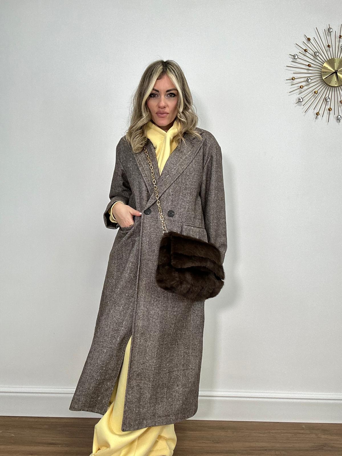 Cappotto a spina di pesce 6575 - Marrone